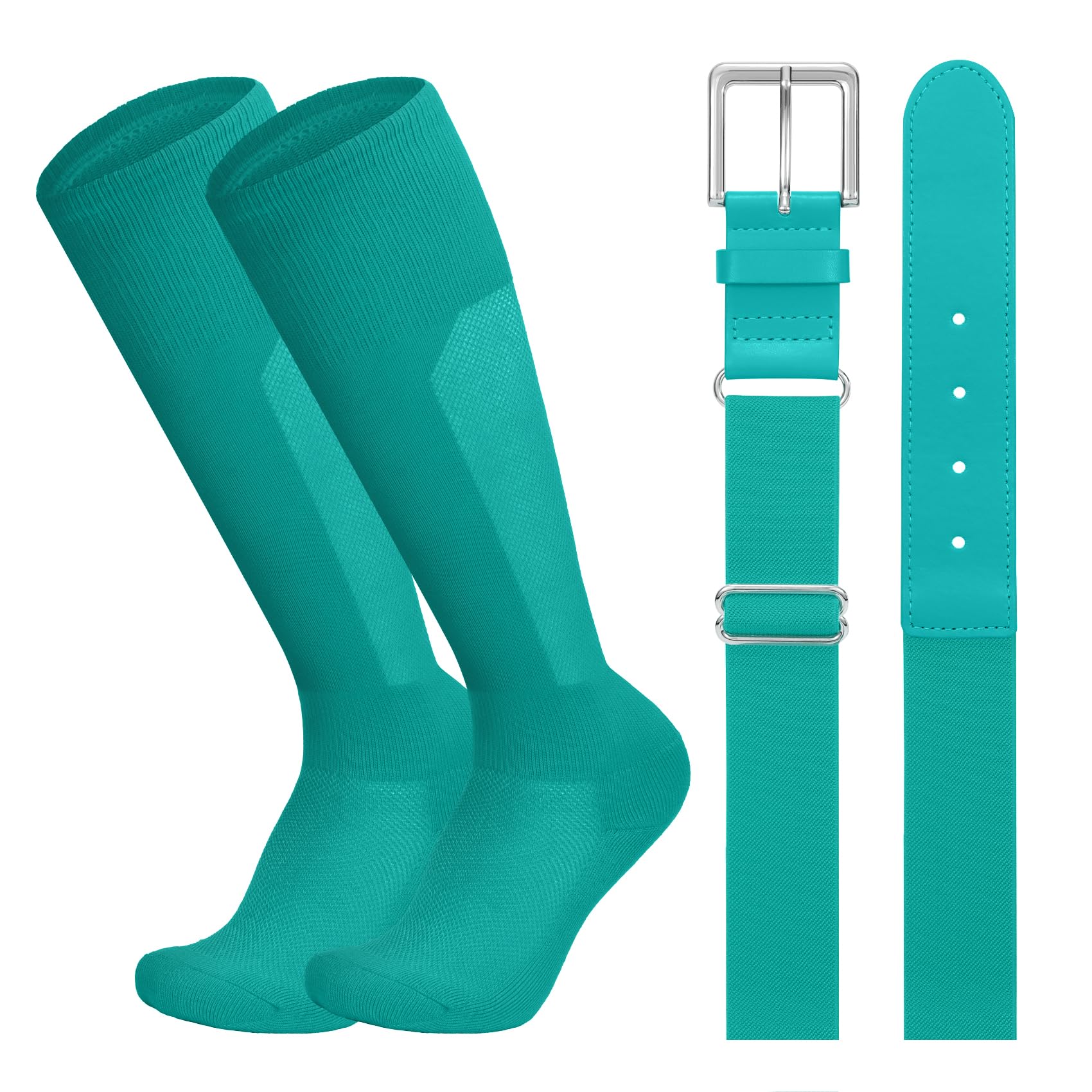 LEACOOLKEY Baseball Belt and Socks Combo Set Breathable Softball Socks and Elastic Belt for Youth Adult