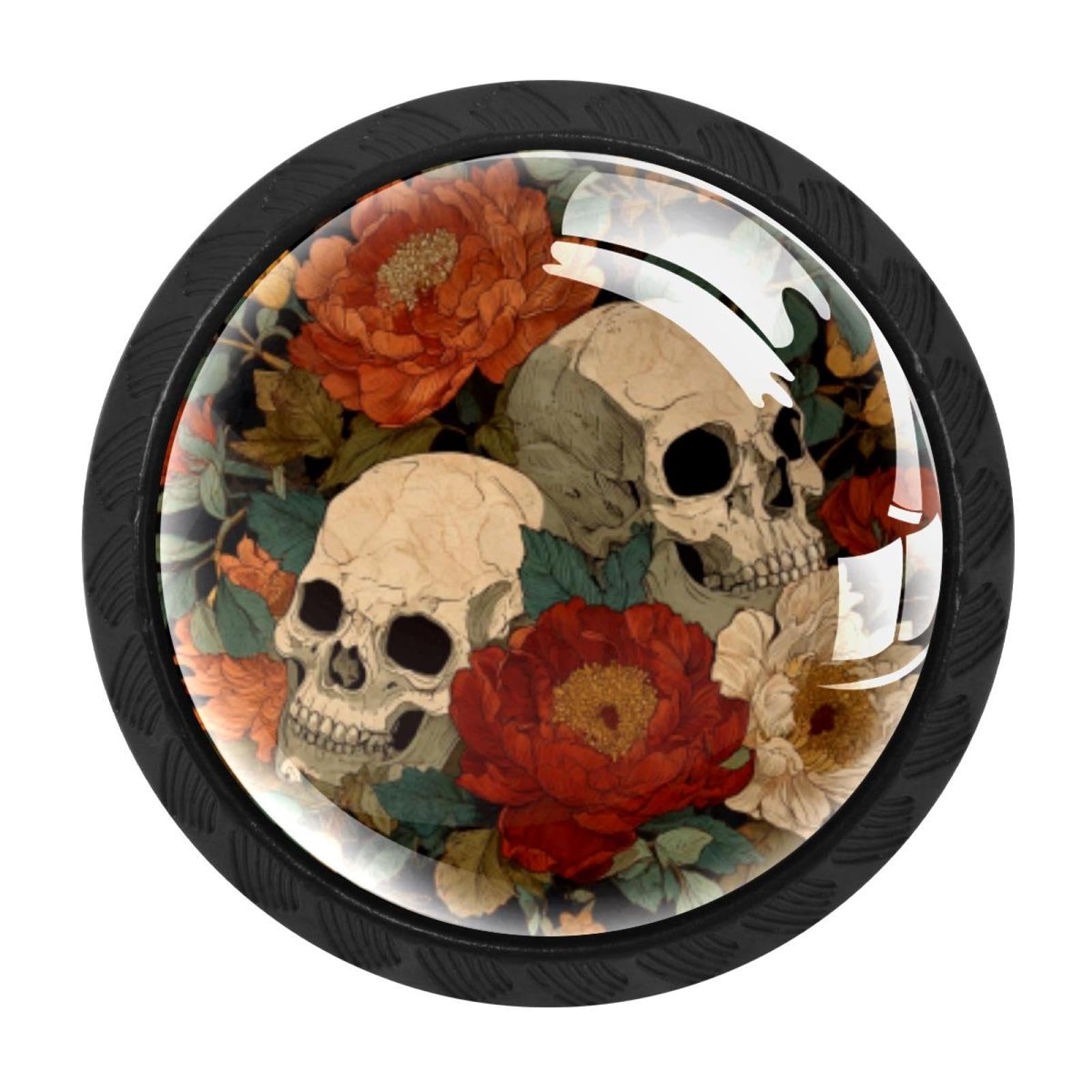 CHENZZZZ 4 Pieces Skulls Flower (5) Drawer Knobs, 35mm Black Cabinet Knobs, Drawer Pulls and Knobs, Dresser Drawer Knobs, Cabinet Hardware Kitchen Cabinet Knobs