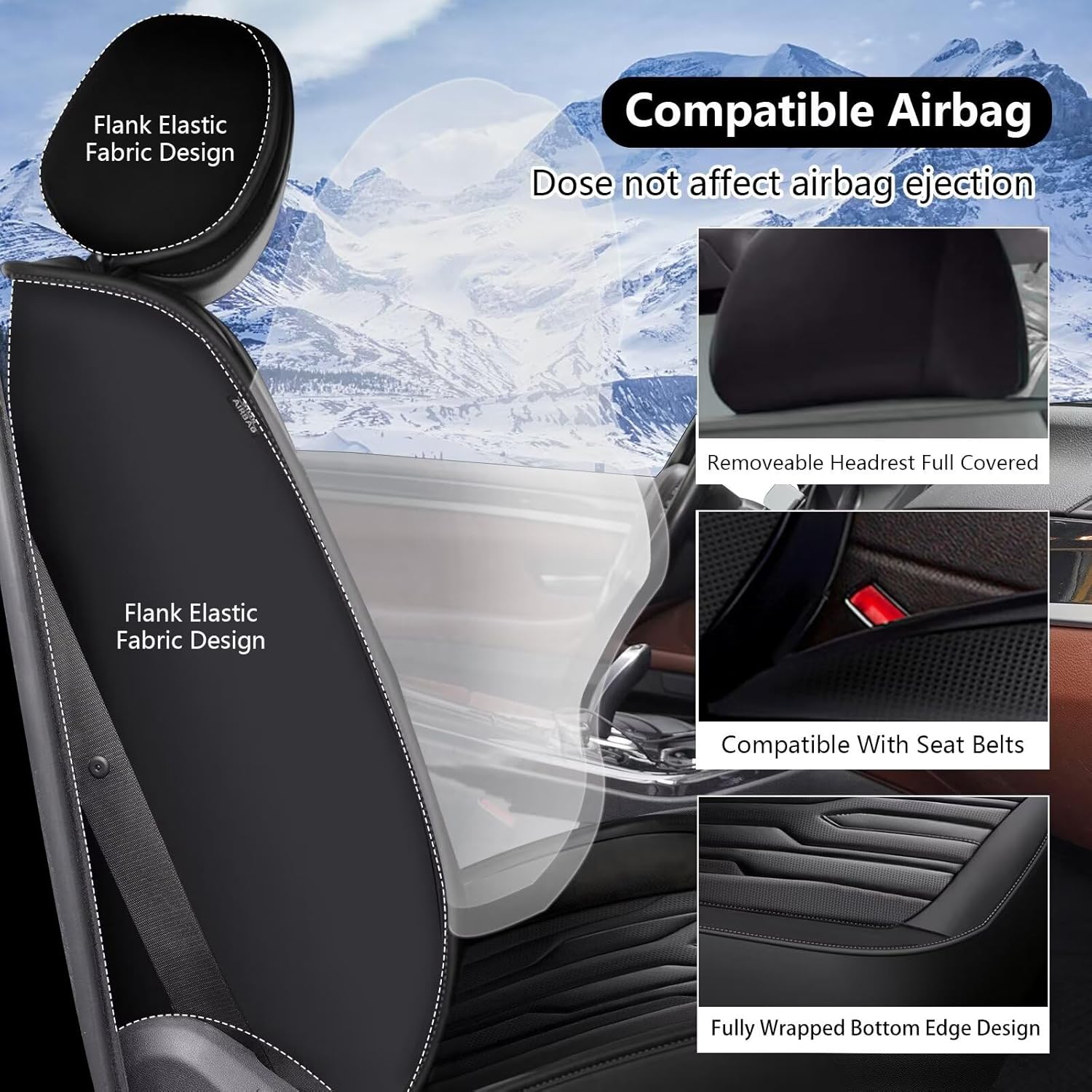 YORKENIC Fit for Honda Accord Seat Covers Front Set 2003-2017: Breathable Leather Car Seat Covers Compatible Airbag (2 Front Set, Black)
