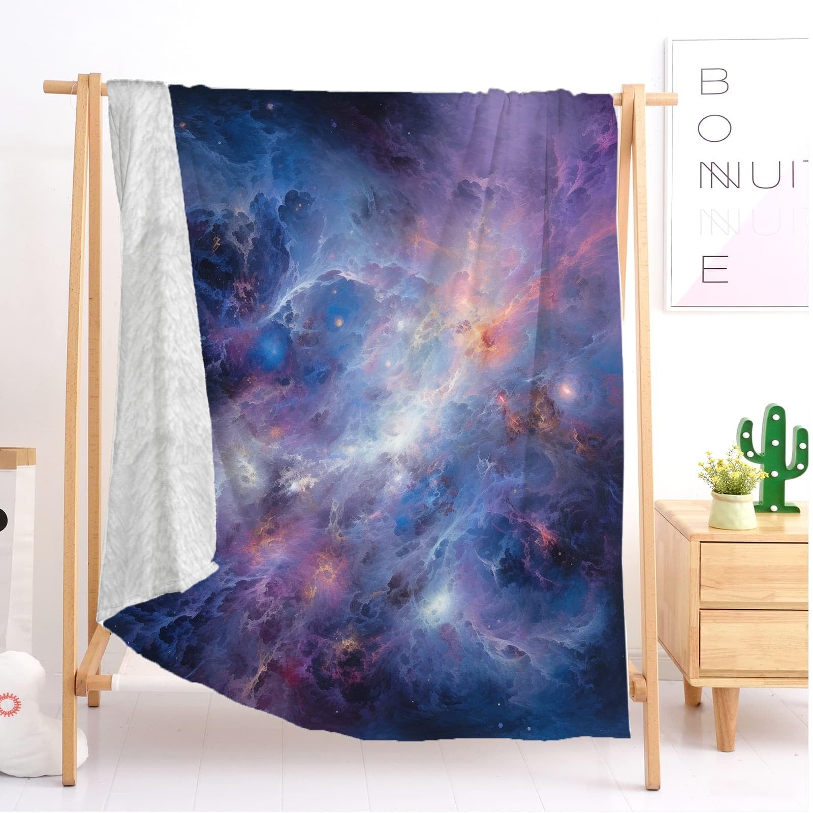 Genérico Sherpa XXL 180x200cm Tema Espacial De FantasíA Esponjoso Franela Suave cálida y Ligera Lavable a Máquina Azul-Violeta Mantas de Lana Sofá Manta para Niños y Adultos