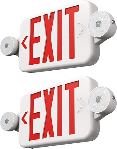 FREELICHT 2 Pack Exit Sign with Emergency Lights, Two LED Adjustable Head Emergency Exit Light with Battery, Exit Sign for Business