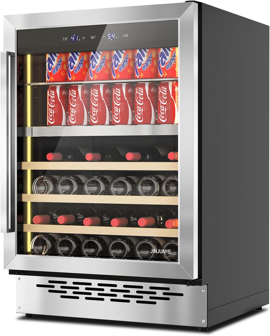 24Inch Wine Cooler, Dual Zone Wine and Beverage Refrigerator, 84Can+28Bottle, Temp Control, Built-in or Freestanding Wine Fridge for Red, White, Champagne, Sparkling Wine Stainless Steel
