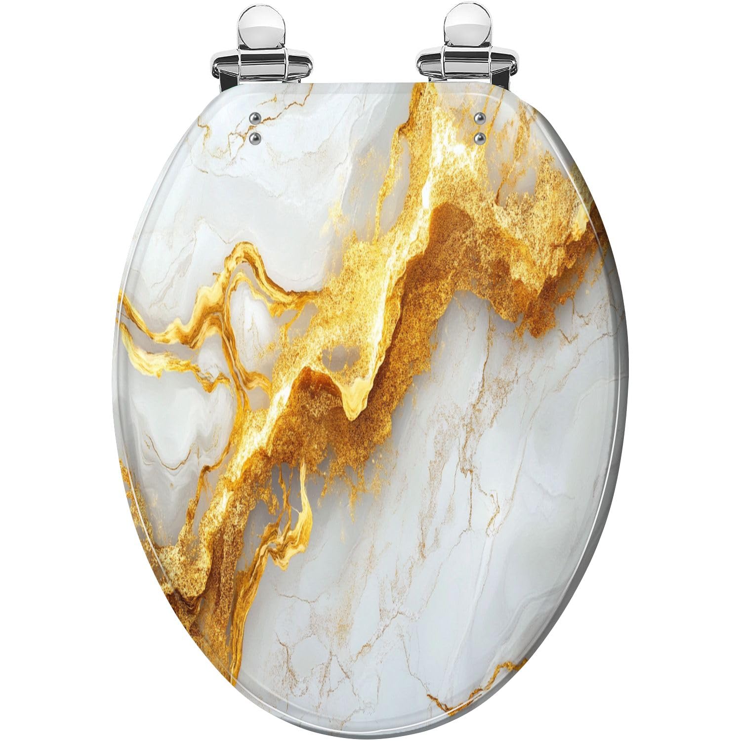 Soft Close Close Quick Release Elongated Toilet seat Luxury Marble Gold White Cover Easy Install Clean, Adjustable, Lightweight, Durable, Portable, User-Friendly, Resin