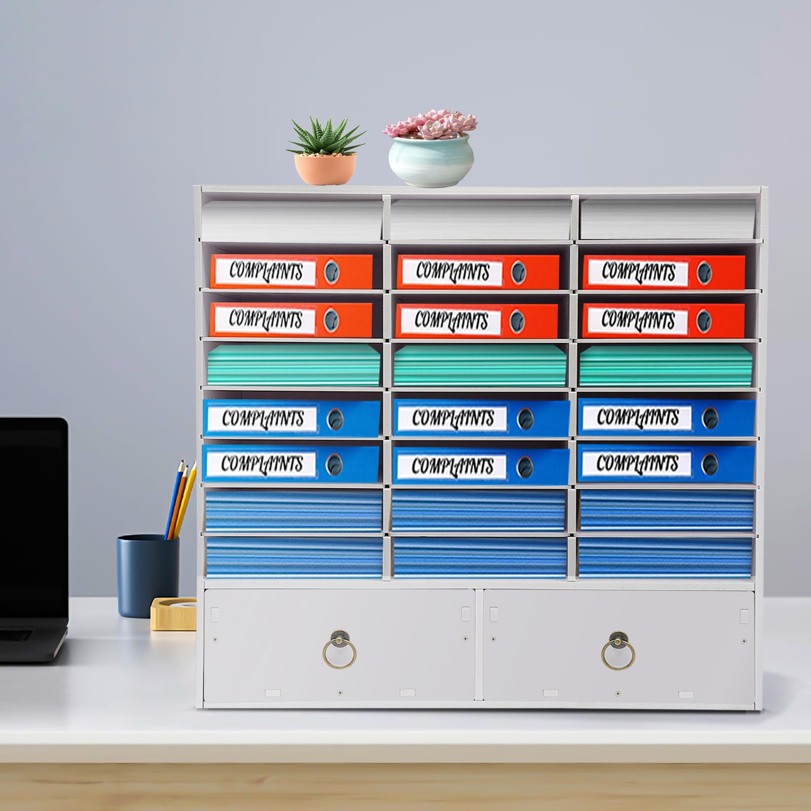 24 scomparti per ufficio con 2 cassetti, formato A4, portariviste in carta, 71,5 x 30 x 70 cm (bianco)
