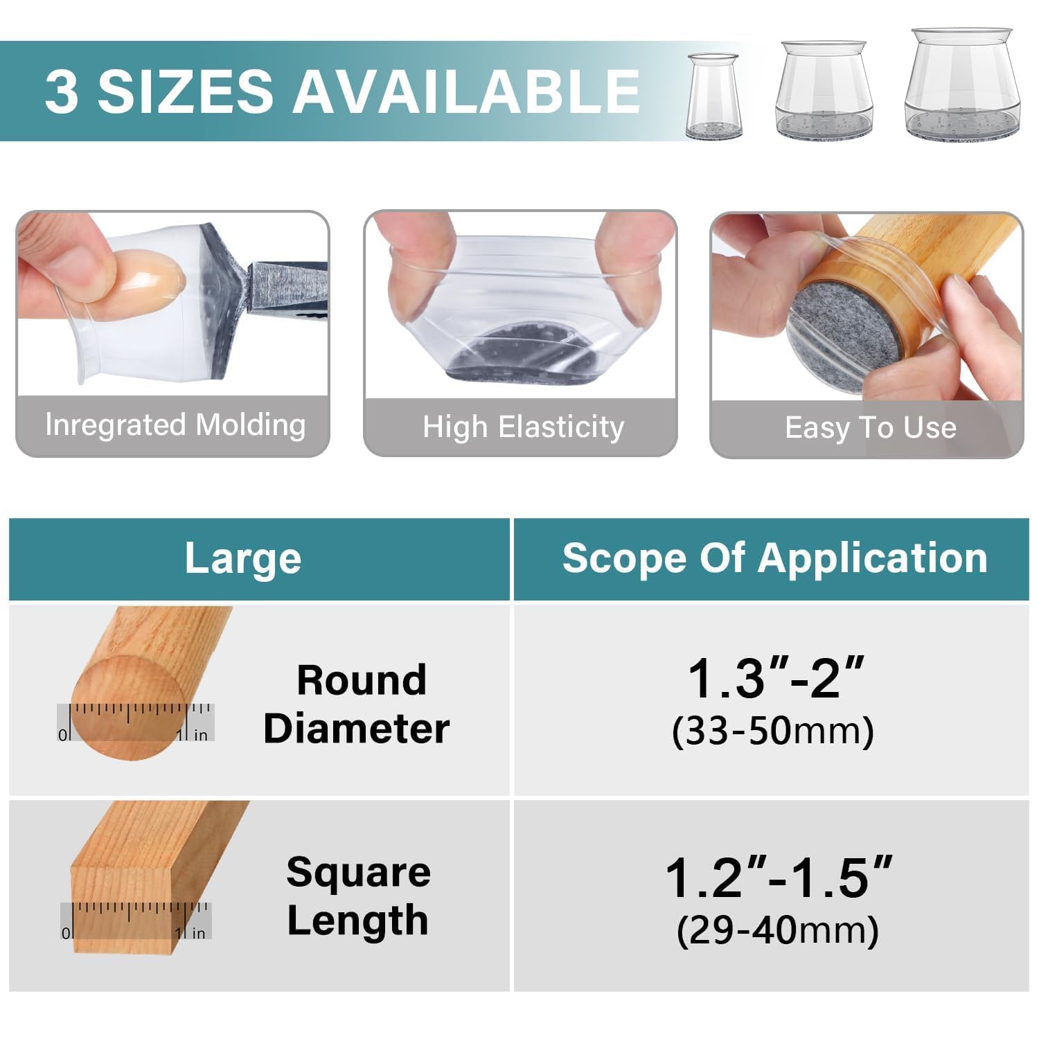 Vysane Chair Leg Floor Protectors Chair Leg Protectors for Hardwood Floors Silicone Pads Covers to Protect Floors (4, Small (0.9"-1.29")) 2