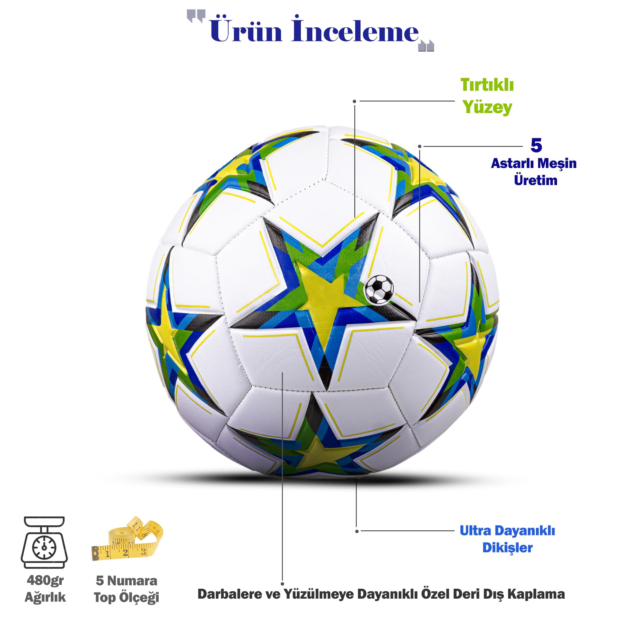 Hsport UEFA Şampiyonlar Ligi Futbol Topu Halı Saha ve Beton Zemine Uygun Dikişli Maç ve İdman Topu No:5 (pompa hediyeli) (Sarı)
