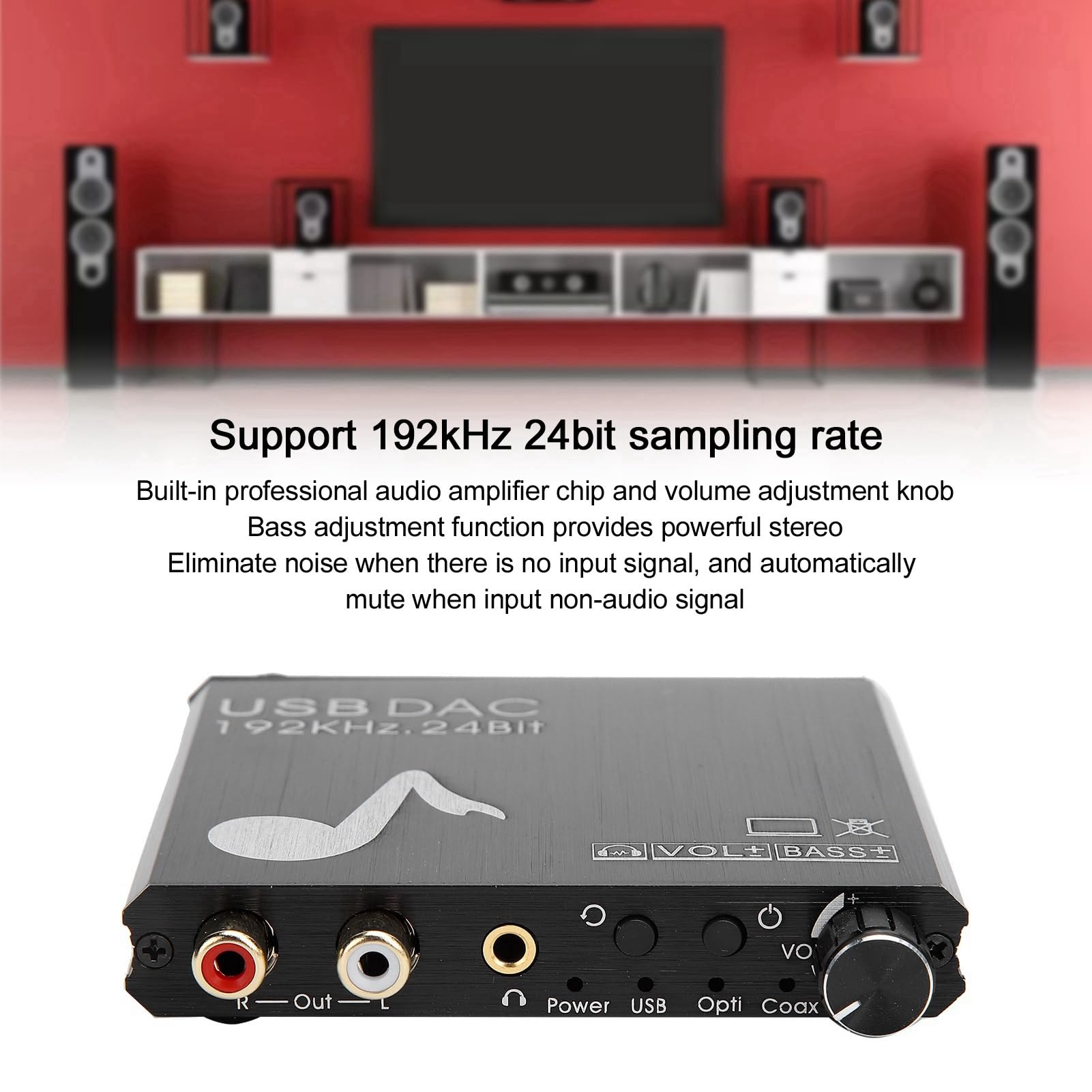 Convertisseur DAC, Changeur Numérique vers Analogique, Convertisseur avec Sortie Casque Optique Coaxiale vers 3,5 Mm et Réglage des Basses, Idéal pour Amplificateur de Cinéma Maison