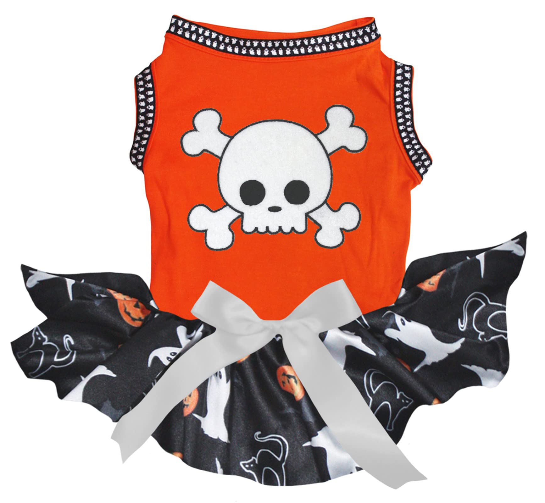 Robe blanche pour chien motif Halloween orange XS pour partager la magie des fêtes en famille