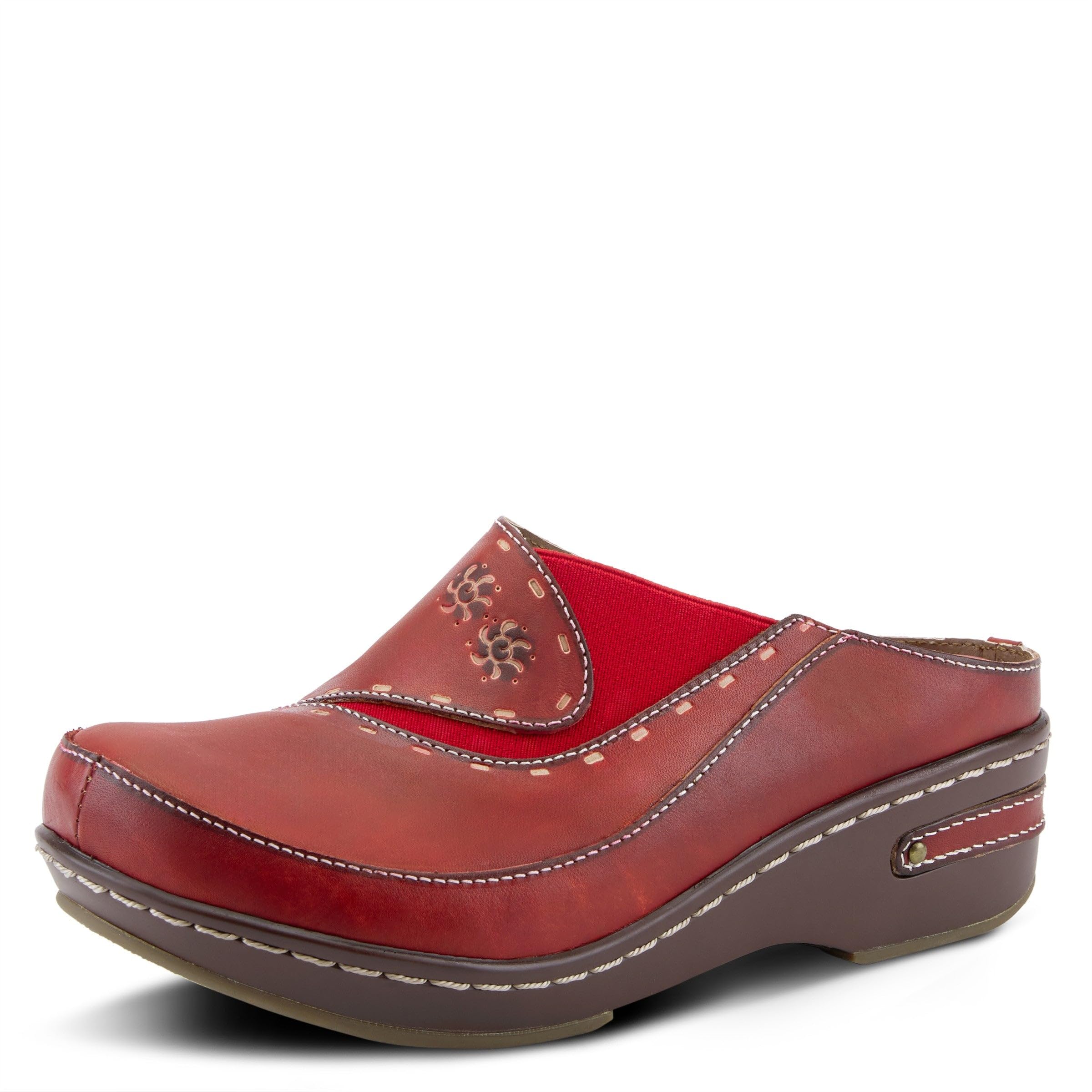 Spring Step L’Artiste Women’s Chino Leather Clog– Hand-Painted Open-Back Clogs Round Toe Elastic Side Arch Support Memory Foam with 2" Heel