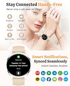 Smart Watch Fitness Tracker for iPhone Android for Women Men, Activity Tracker with Calorie & Step Counter, 150+ Sports, Daily Workout & Sleep Monitor,IP68 Waterproof Smartwatch (Gold)