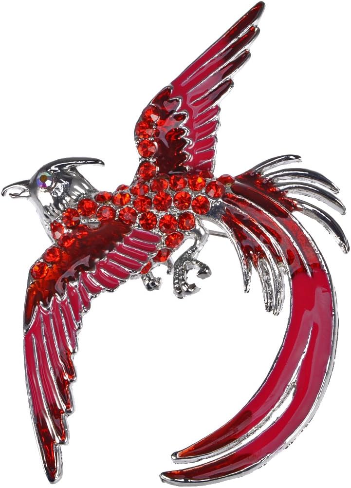 Red Rhinestone Crystal Enamel Flame Phoenix Fire Bird Resurrection Survivor Brooch Pin