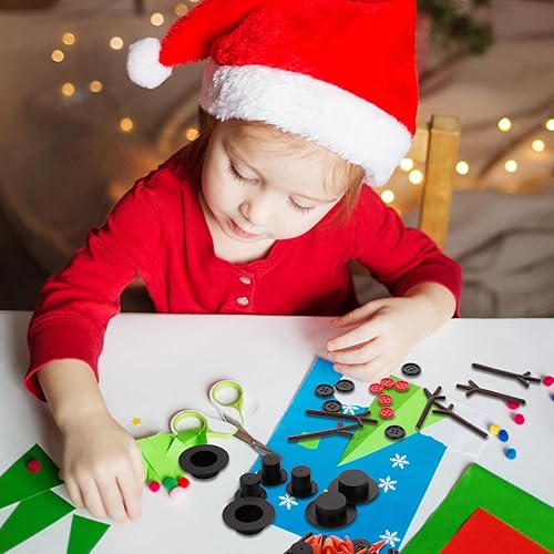 Miniatura 5 de Kit de 400 piezas de muñeco de nieve navideño para manualidades, 40 botones de nariz de zanahoria, 40 mini sombreros negros y 240 botones pequeños y