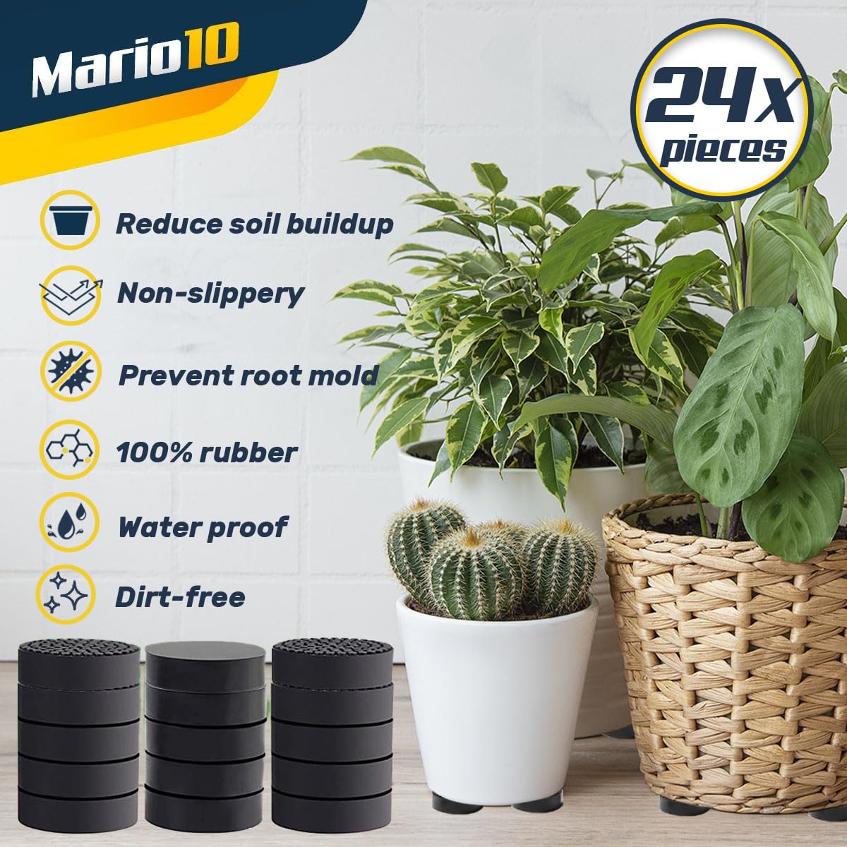 24 piedini invisibili per vasi da fiori con superficie antiscivolo – 24 piedini per vasi per piante da interno ed esterno – in gomma solida per tutti i tipi di pavimento, grigio