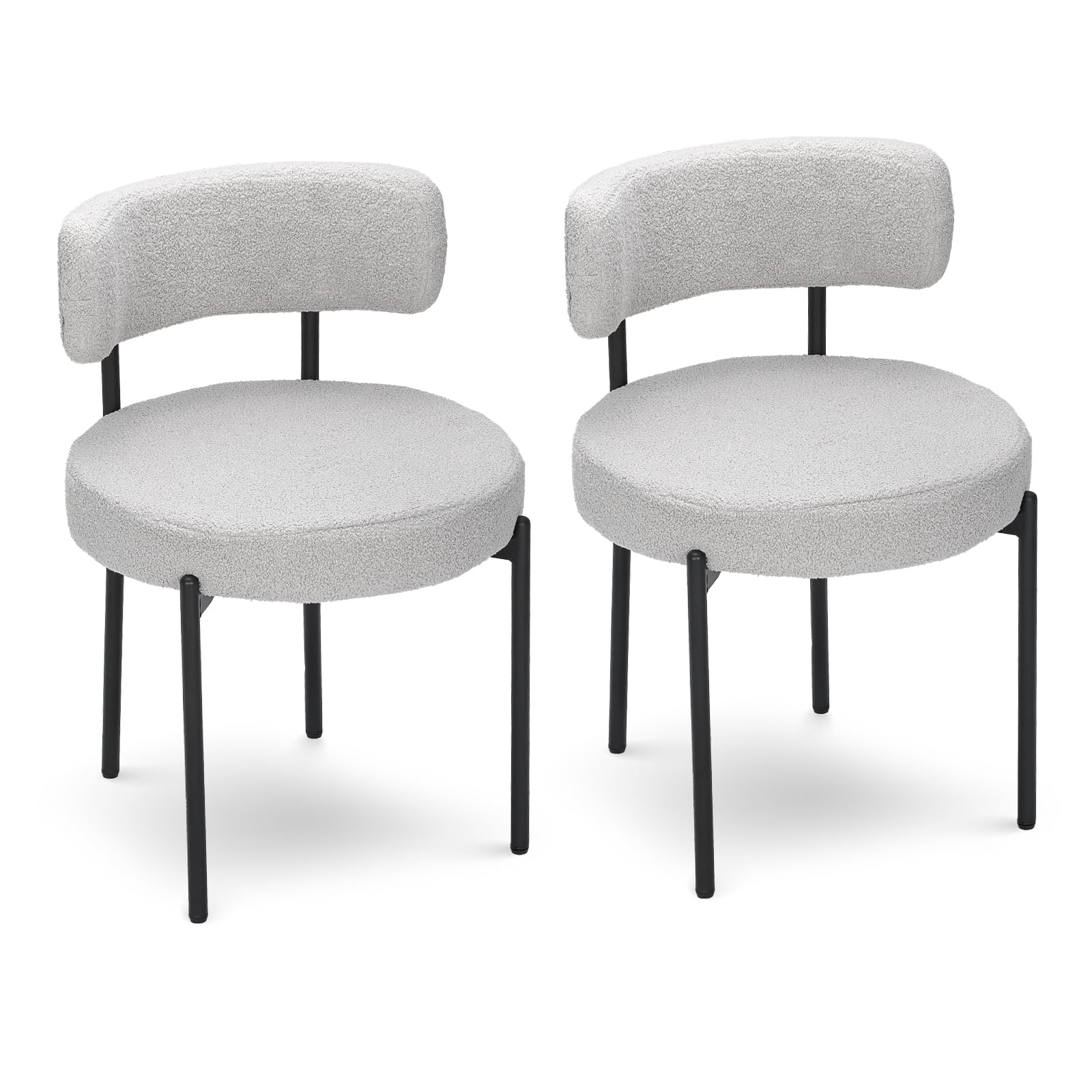 Athena Collection Dining Room Chairs Set of 2, Modern Boucle Upholstered Kitchen Chairs for Dining Table, Side Seat with Curved Backrest and Metal