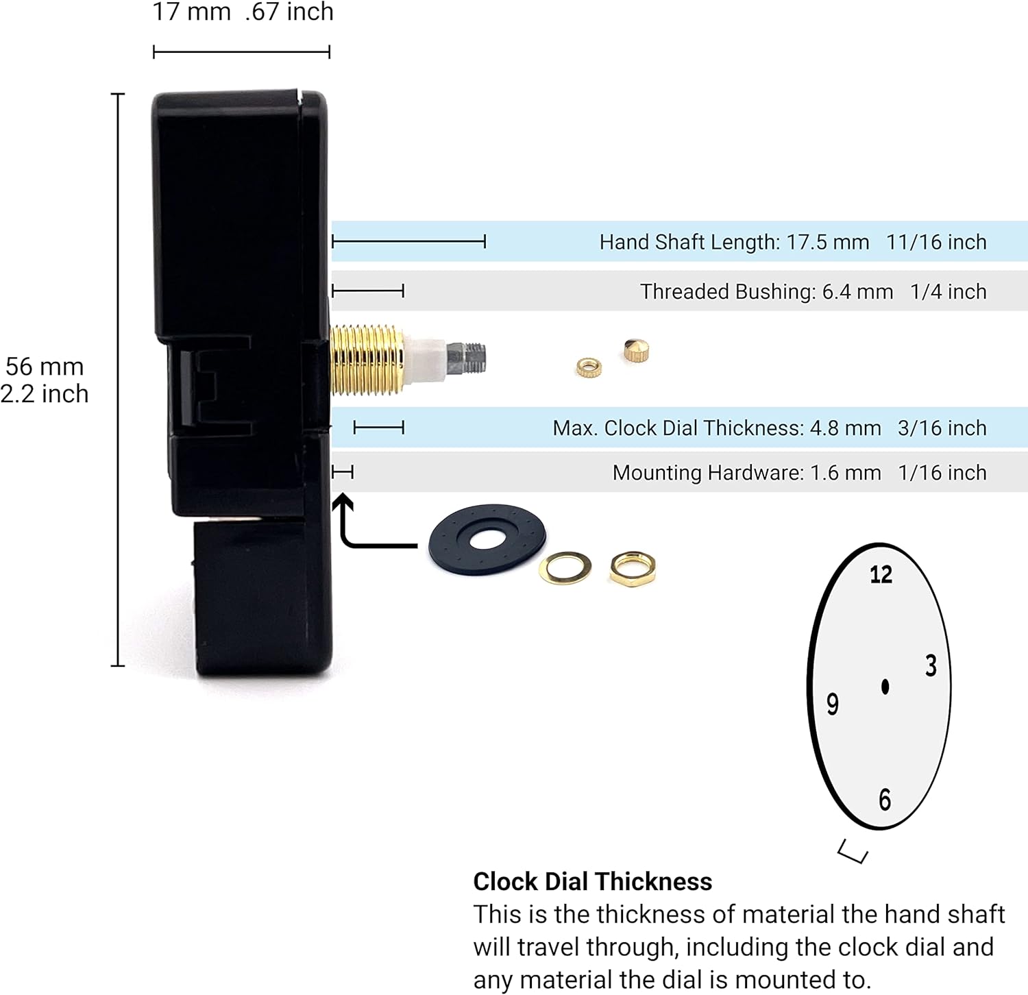 Quartex Q-80 Quartz Clock Movement, 1/4” Maximum Dial Thickness, 11/16" Hand Shaft Length