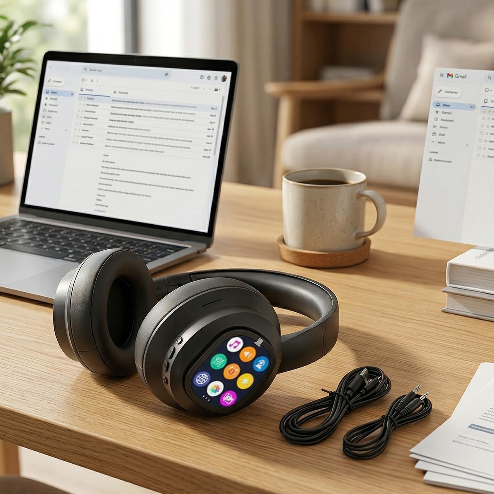 Cuffie Wireless per Traduzione AI Design Pieghevole Portatile per Viaggi D'affari Uso Quotidiano con Schermo Rimovibile per Chat Internazionali, Cancellazione del Rumore Bluetooth 6.0 Torcia