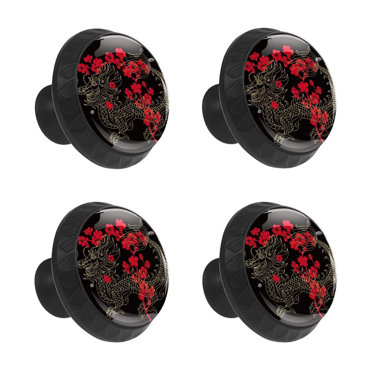 MEHOM 4 Pcs Crystal Glass Cabinet Drawer Knob,Golden Dragon Round Drawer Knobs Kitchen Cabinets Dresser Cupboard Wardrobe Unique Pulls Handles