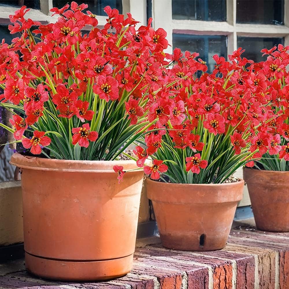 10 Fiori Artificiali In Seta UV Resistenti - Decorazione Per Interni Ed Esterni Bianco - Foto 10