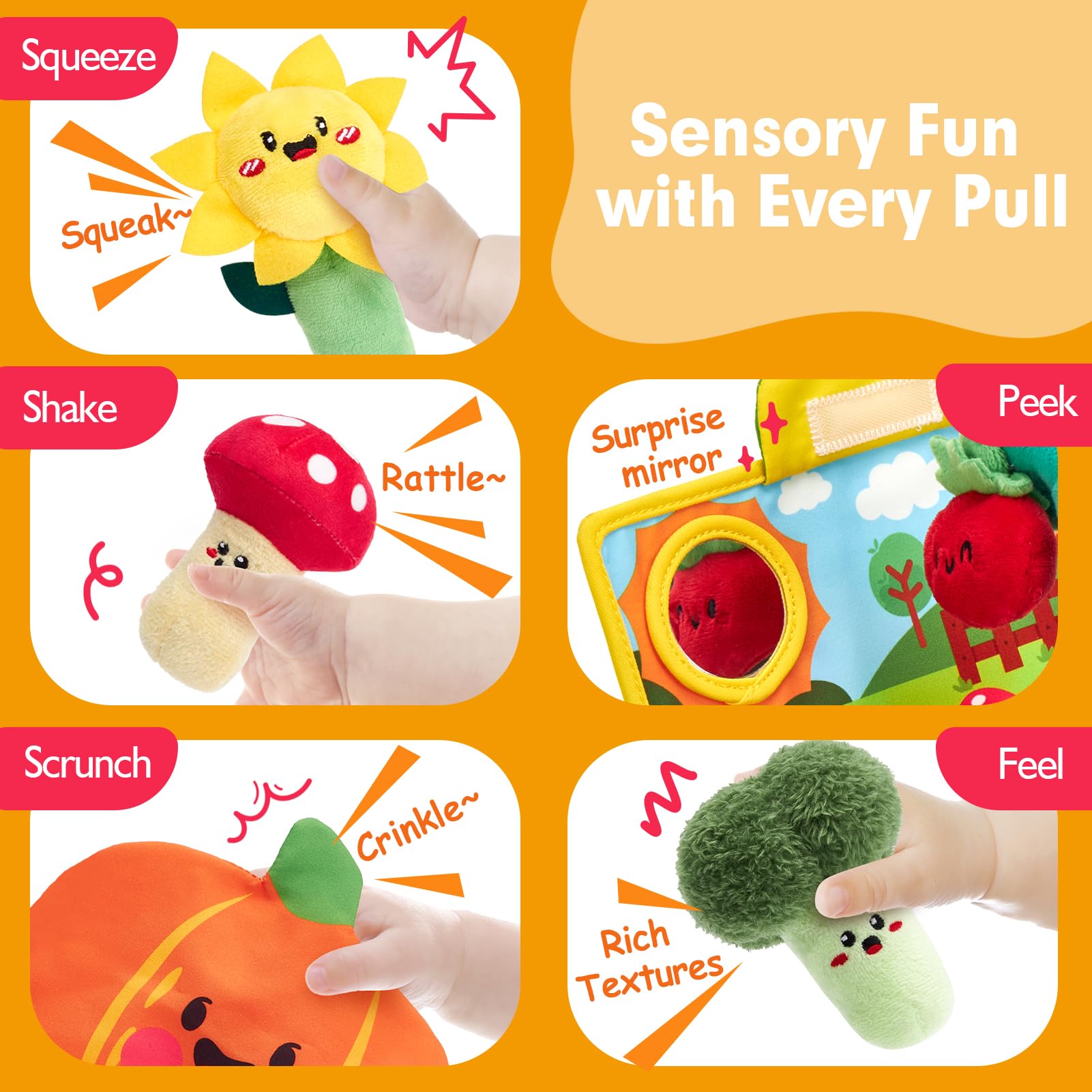 hahaland Giochi Bambini 1 Anno - Peluche Sensoriale Pianta da Giardino, con Suoni e Texture, Gioco Montessori Neonato Giocattoli Educativi Bimbo Bimba 6 12 18 Month