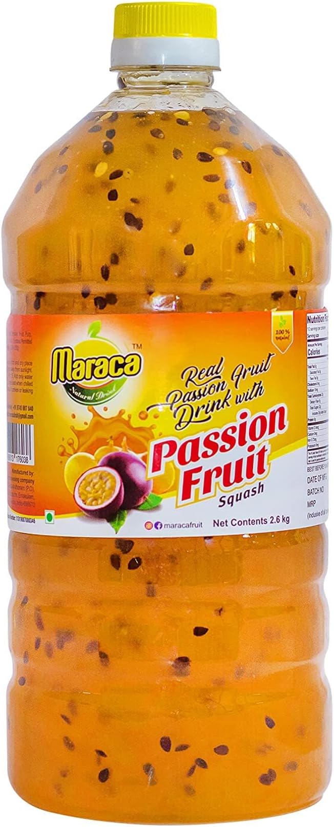 MARACA PASSION FRUIT SQUASH | PASSION FRUIT SYRUP-STYLE DRINK CONCENTRATE | FOR COCKTAILS & MOCKTAILS | 2L