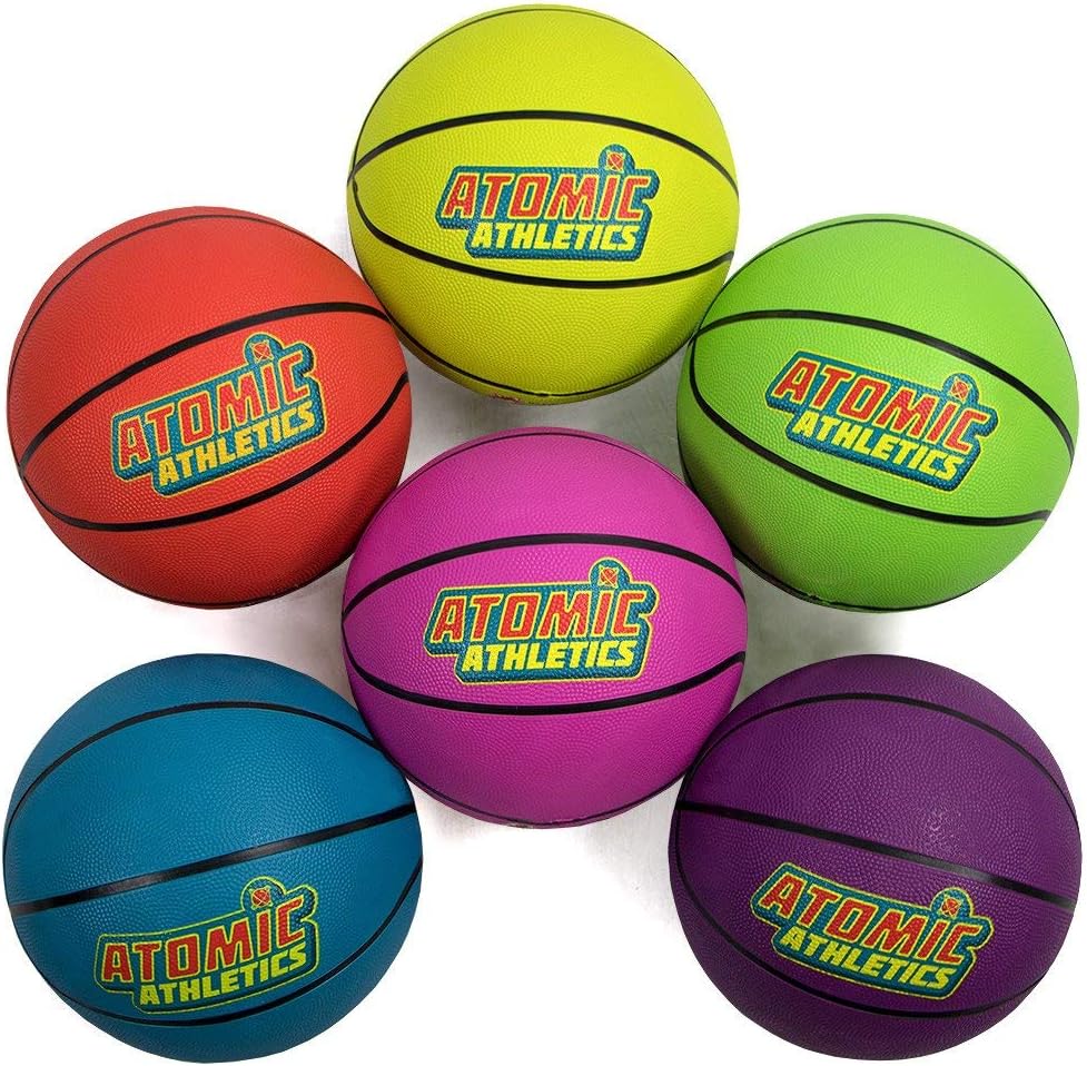 K-Roo Sports Atomic Athletics Neon Rubber Playground Balls - 6 Pack of Regulation Size, includes Pump & Storage Bag