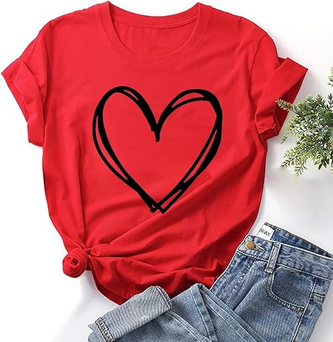 Miniatura 2 de Camiseta de manga corta para mujer diseño de corazón de amor divertida y bonita blusa gráfica de verano 2023 ajuste regular