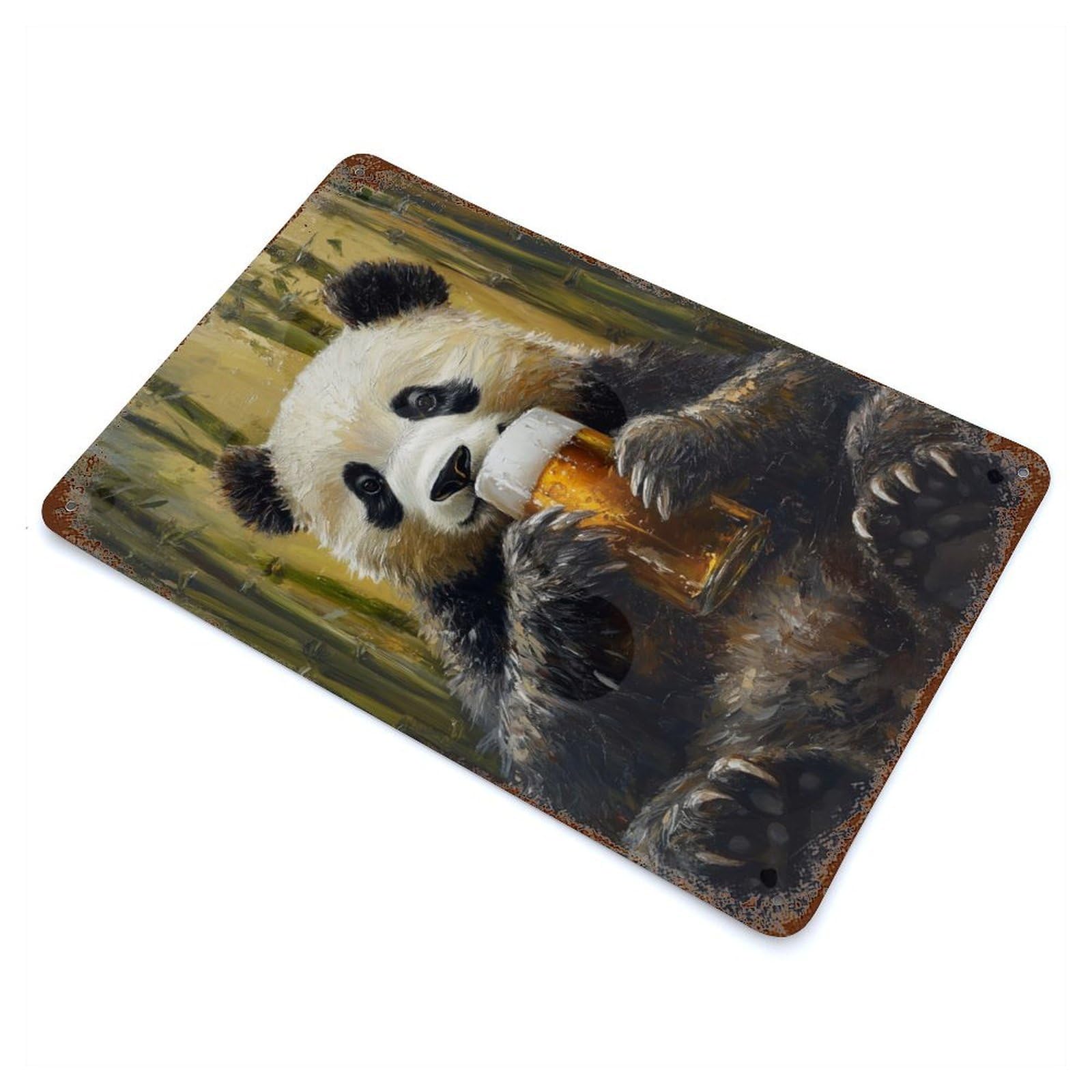 Retro Metal Sign with Panda with Beer Design 11.8"x7.9", for Living Room, Hallway And Home Decor, Farmhouse Wall Decor