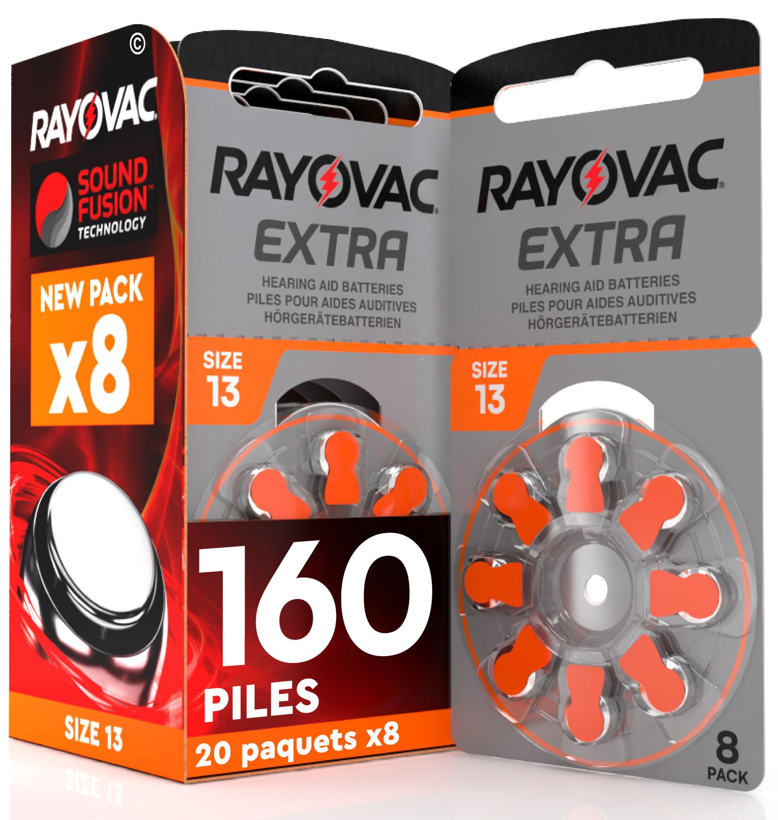 160 Piles pour appareils auditifs Rayovac Extra 13-20 Ampoules de 8 Piles