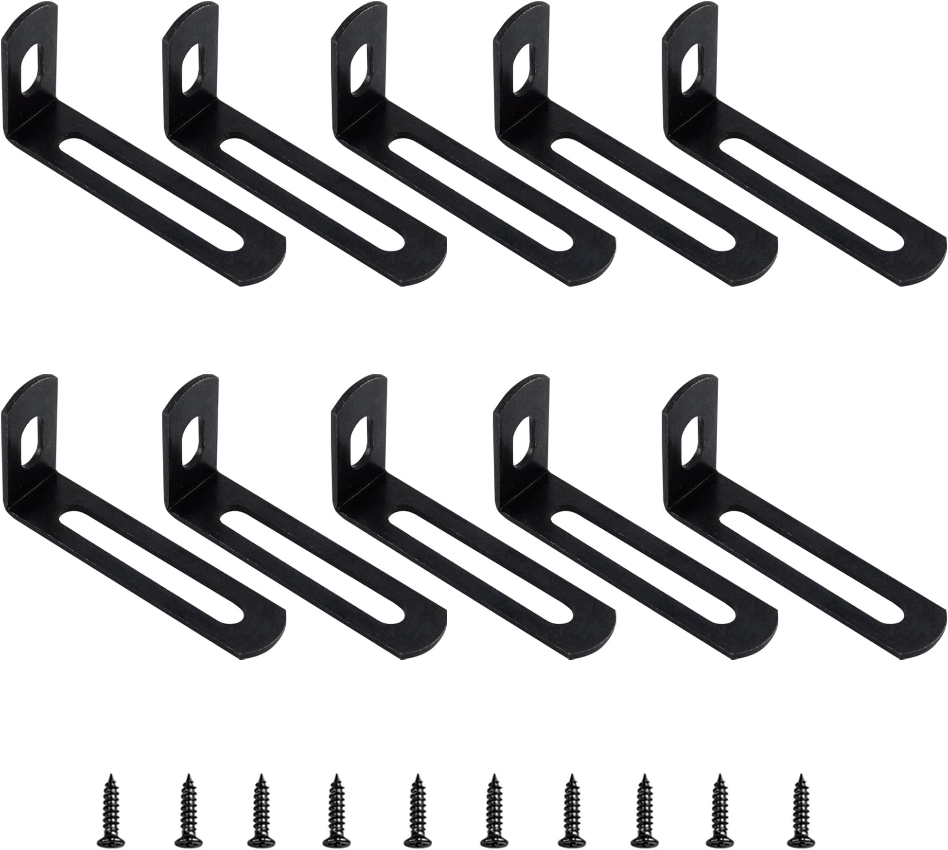 2"x1"x0.5"Adjustable Right Angle Brackets Metal L Bracket Heavy Duty 90 Degree Corner Fastener L-Shape Corner Brace Support Black Shelf Bracket , 10Pcs