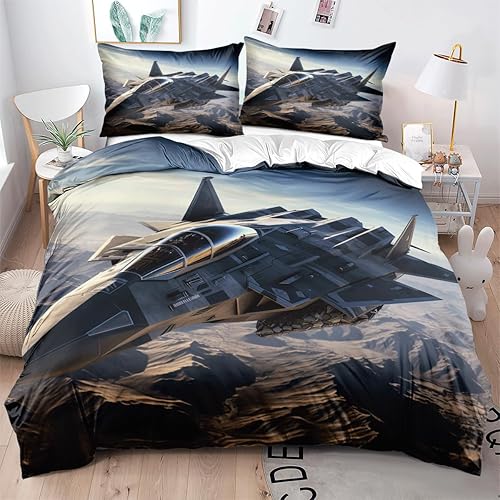 Miniatura 9 de Ydtwnyq Juego de funda de edredón con patrón de aviones de combate para niños, adolescentes, llamas de aviones, juego de funda de edredón rojo y