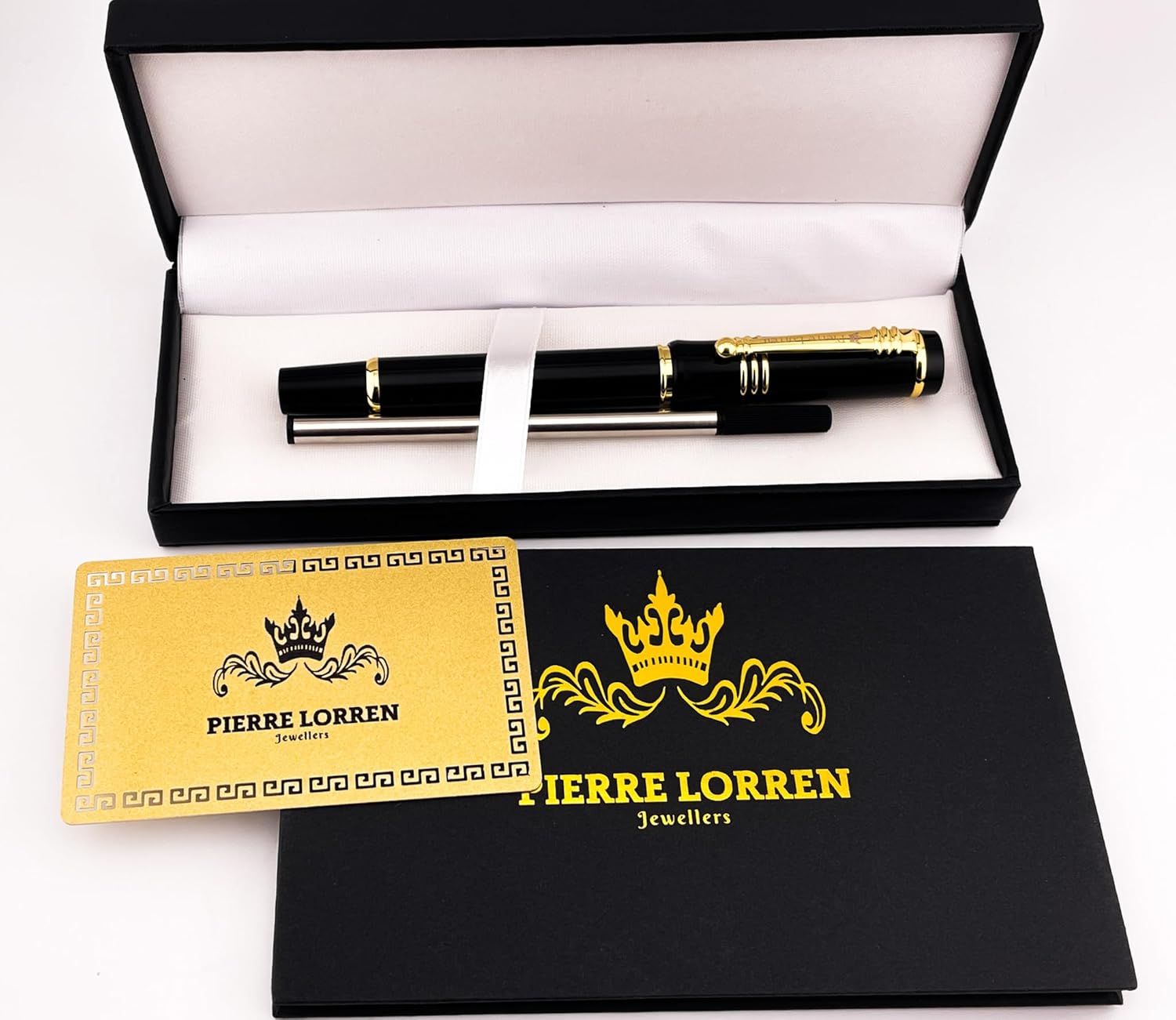 Pierre Lorren 18k Gold over Silver Roller Ball Pen Luxury Executive Pen Statement Pens for Writing Note Taking - Fancy Ball Point for the Executive - Classic Luxury Pen Gift for Nurse Doctor Lawyer