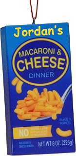 Macaroni and Cheese Christmas Ornament – Personalized Cheesy Noodles with Custom Name, Funny Food-Themed Holiday Tree Decoration for Kids and Pasta Lovers