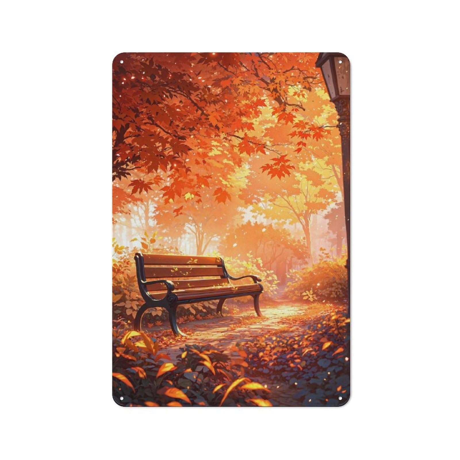 Junmoney Autumn Serenity Retro Metal Wall Sign 30X20cm With For Garage Wall, A Decorative Metal Sign For Garages And Workshops