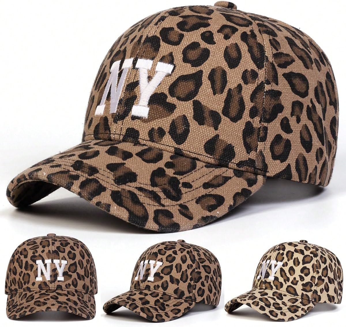 Leopard Print Baseball Cap with New York Embroidery Adjustable N.Y. Cotton Hat for Men and Women Casual and Sporty Look (Khaki Leopard,One Size) - Image 6