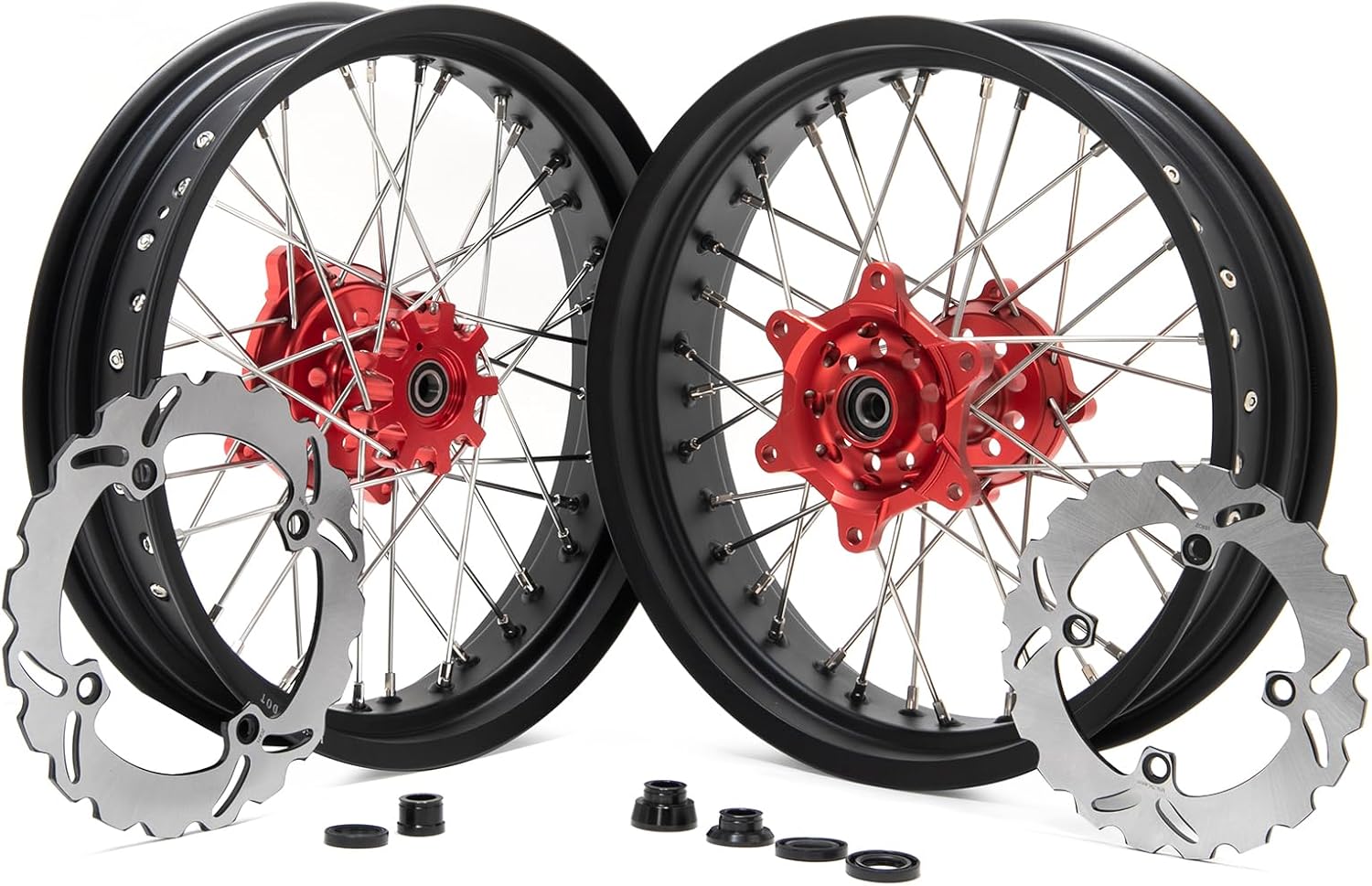 TOFR 1993-2022 XR650L for Honda 17"x3.5/4.25 Supermoto Wheels Rims Hubs Brake Rotors Set