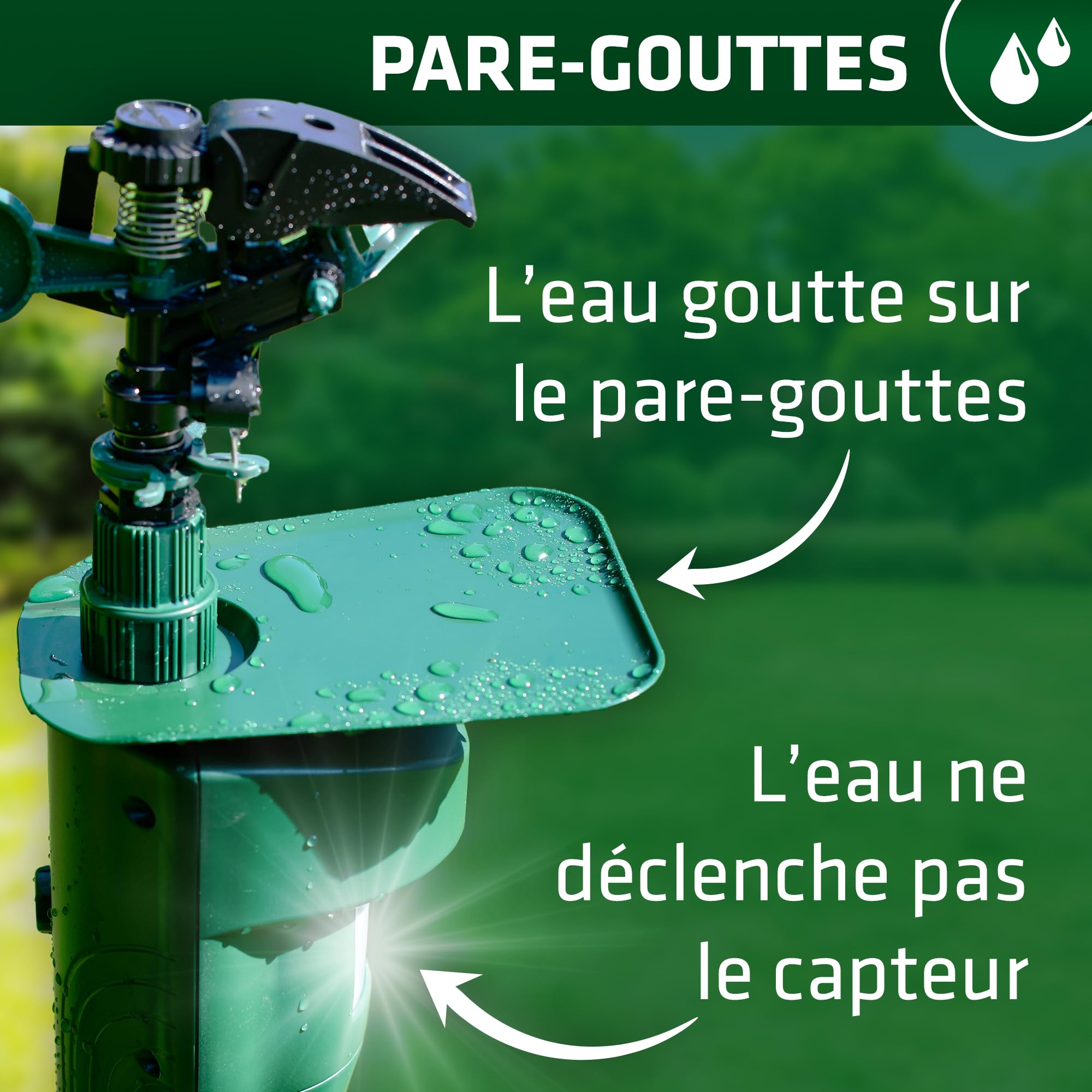 GARDIGO Répulsif à Jet d’Eau Anti-Animaux avec Détecteur de Mouvement | Portée réglable jusqu’à 10 m, installation facile. Protège contre chats, chiens, oiseaux, lapins, hérons.