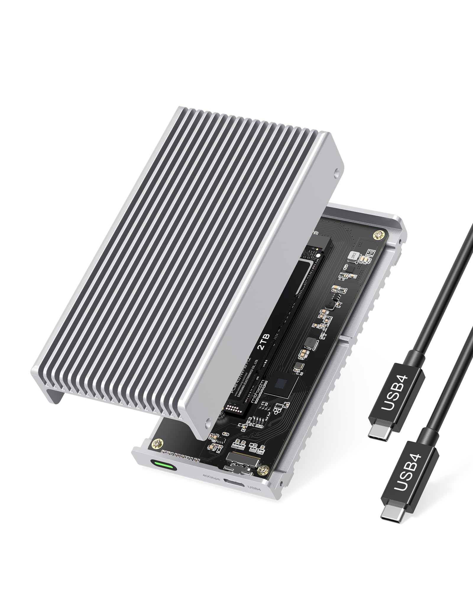 GEWOKLIY Noiseless 40Gbps M.2 NVMe Enclosure, USB C Aluminum External SSD Enclosure Compatible Thunderbolt4/3 8TB SSD Adapter, PCIe Gen4 M.2 SSD