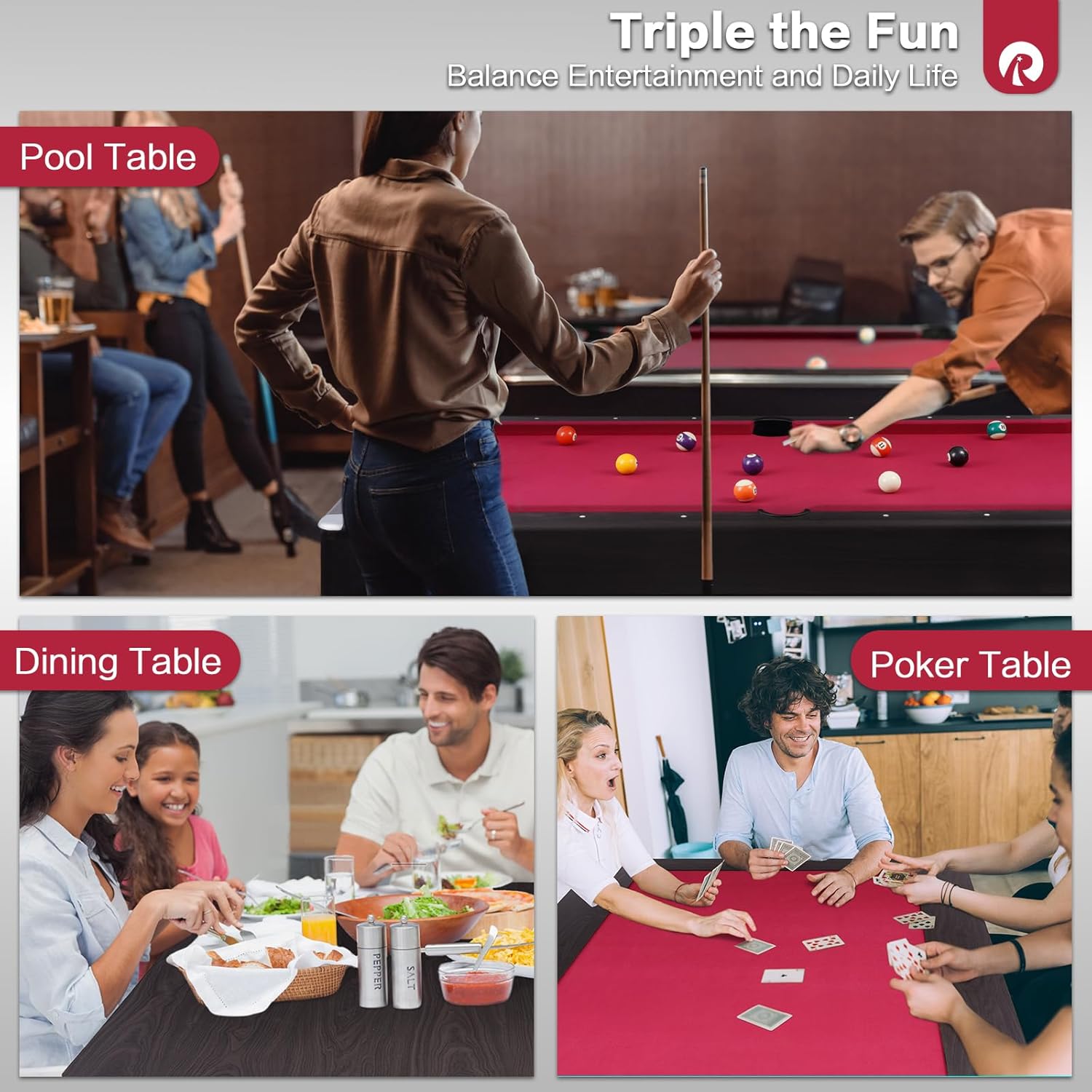 RAYKEEP 7FT 3-in-1 Multi Game Pool Table with Dining/Poker Top, Heavy-Duty Combo Game Billiard Table with Leg Levelers for Adults Kids Family Home Game Room