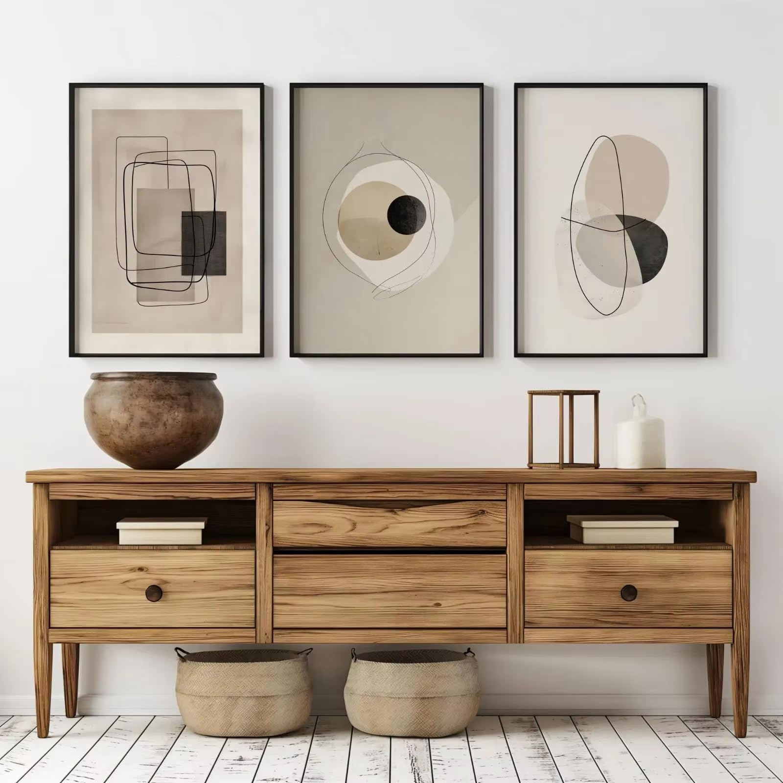 DFZEWKI Neutral Abstract Wall Art Set, Black & Beige Geometric Line Canvas Prints, Minimalist Home Decor(70x100cm(28x39in) x3/No frame)