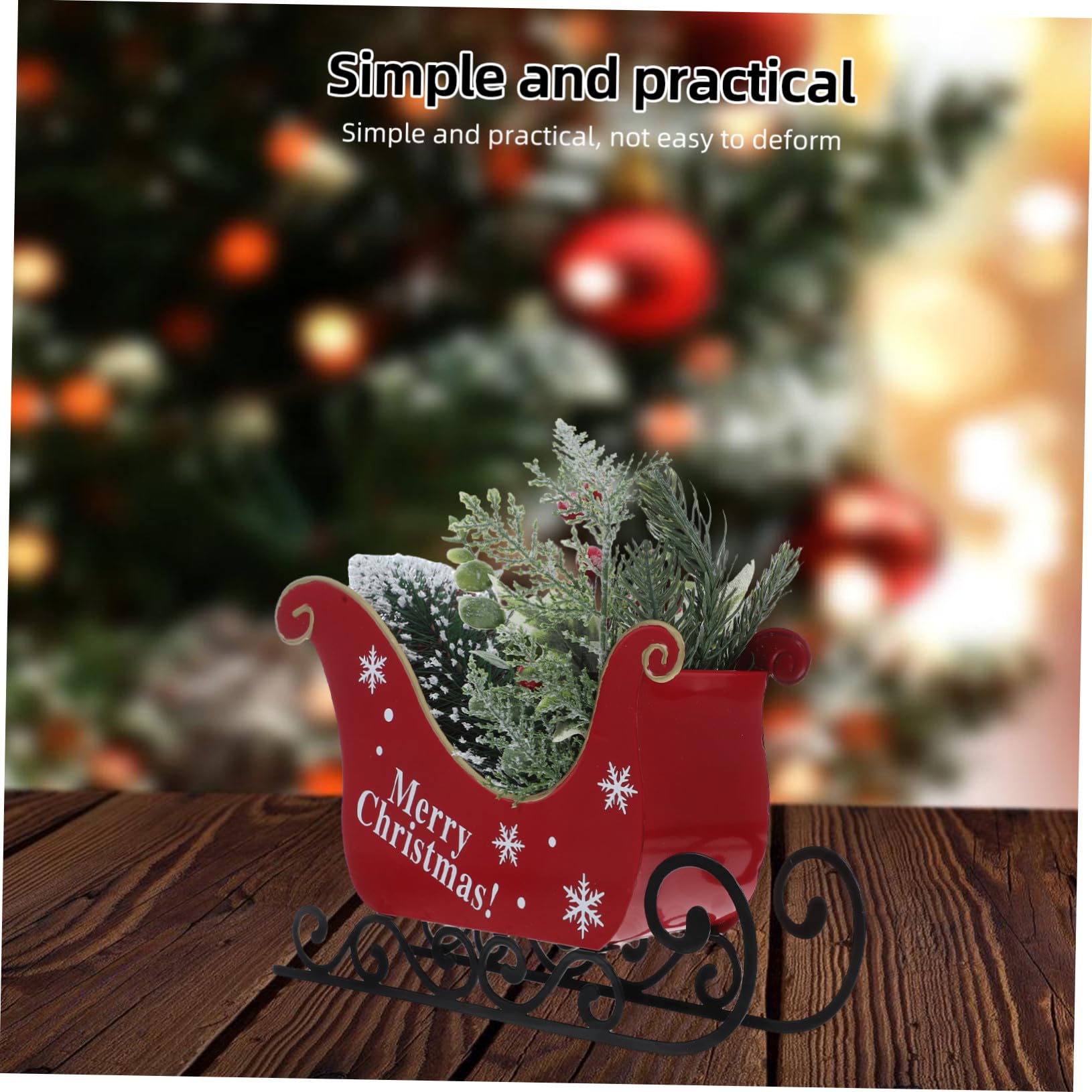 Traîneau De Noël Décoratif en Fer Forgé 22 Cm, Ornement De Table en Métal Noir, Décoration Festive De Bureau, Décoration De Fête De Noël sans Éclairage