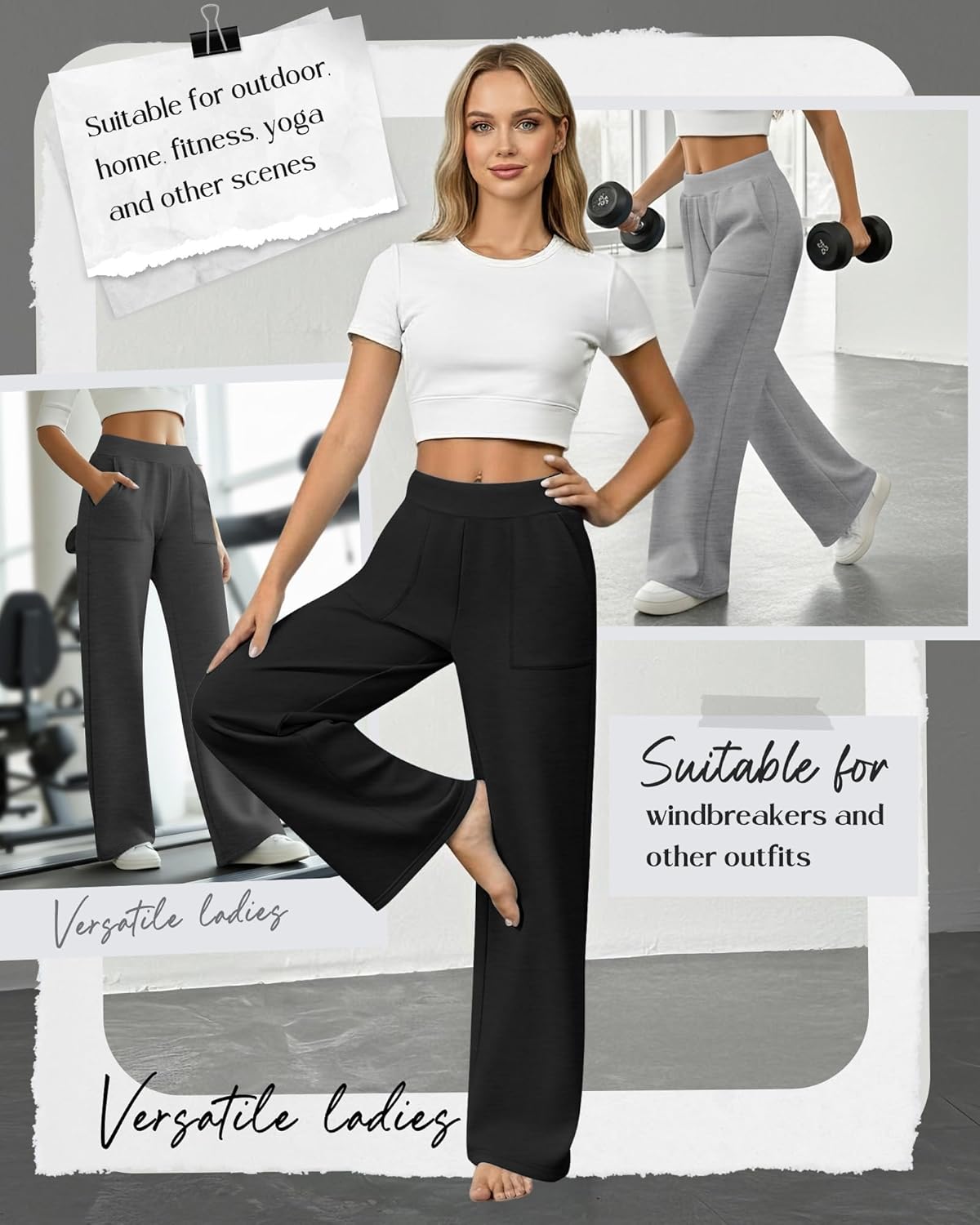 3 Pack Women's Wide Leg Lounge Pants High Waisted Sweatpants Casual Elastic Yoga Open Bottom Joggers with Pockets - Image 2