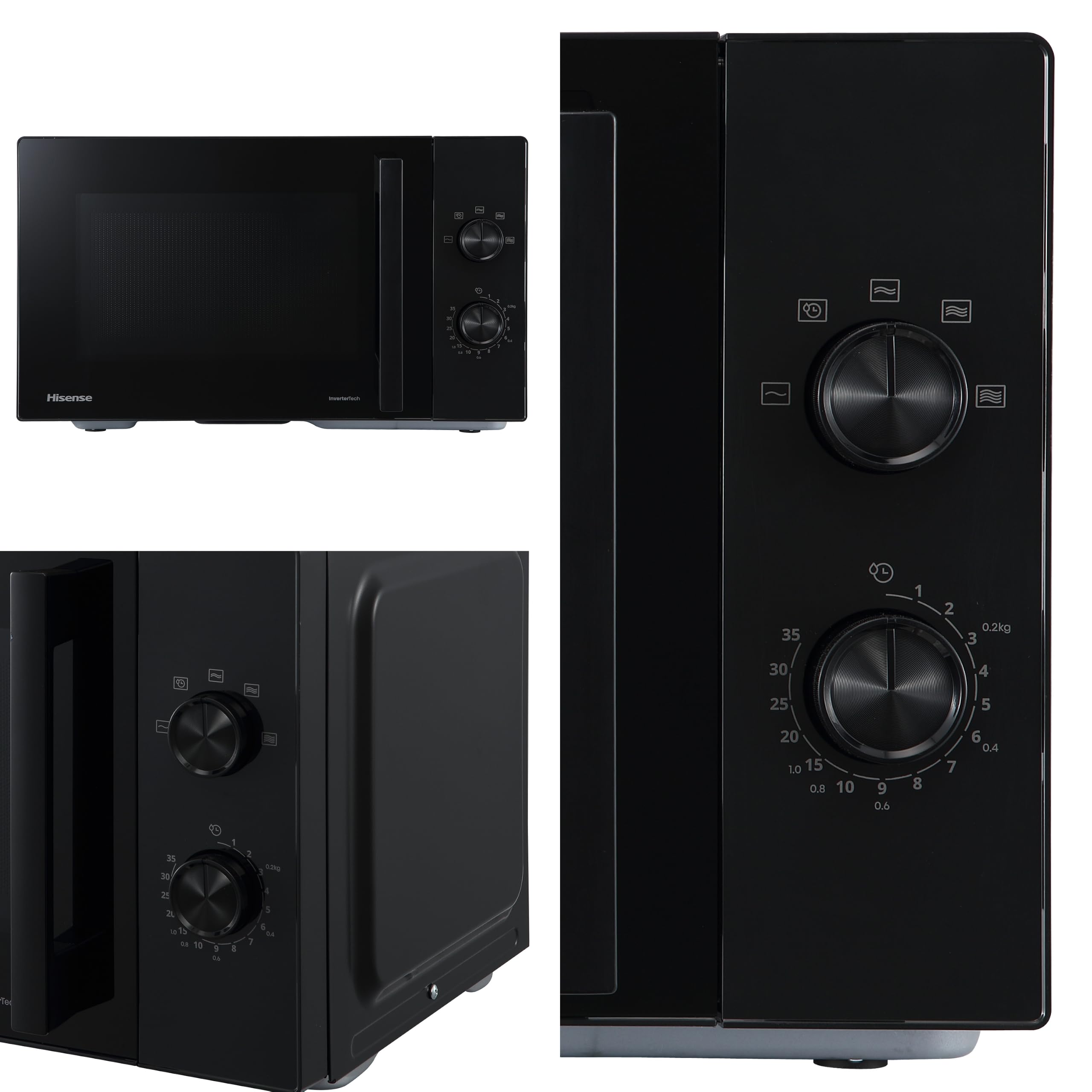 Hisense Inverter-Mikrowelle, 23L, 900W | Schwarz, 5 Leistungsstufen, Keramikbeschichtung, Getöntes Glas, Gleichmäßiges Garen, Manuelle Steuerung
