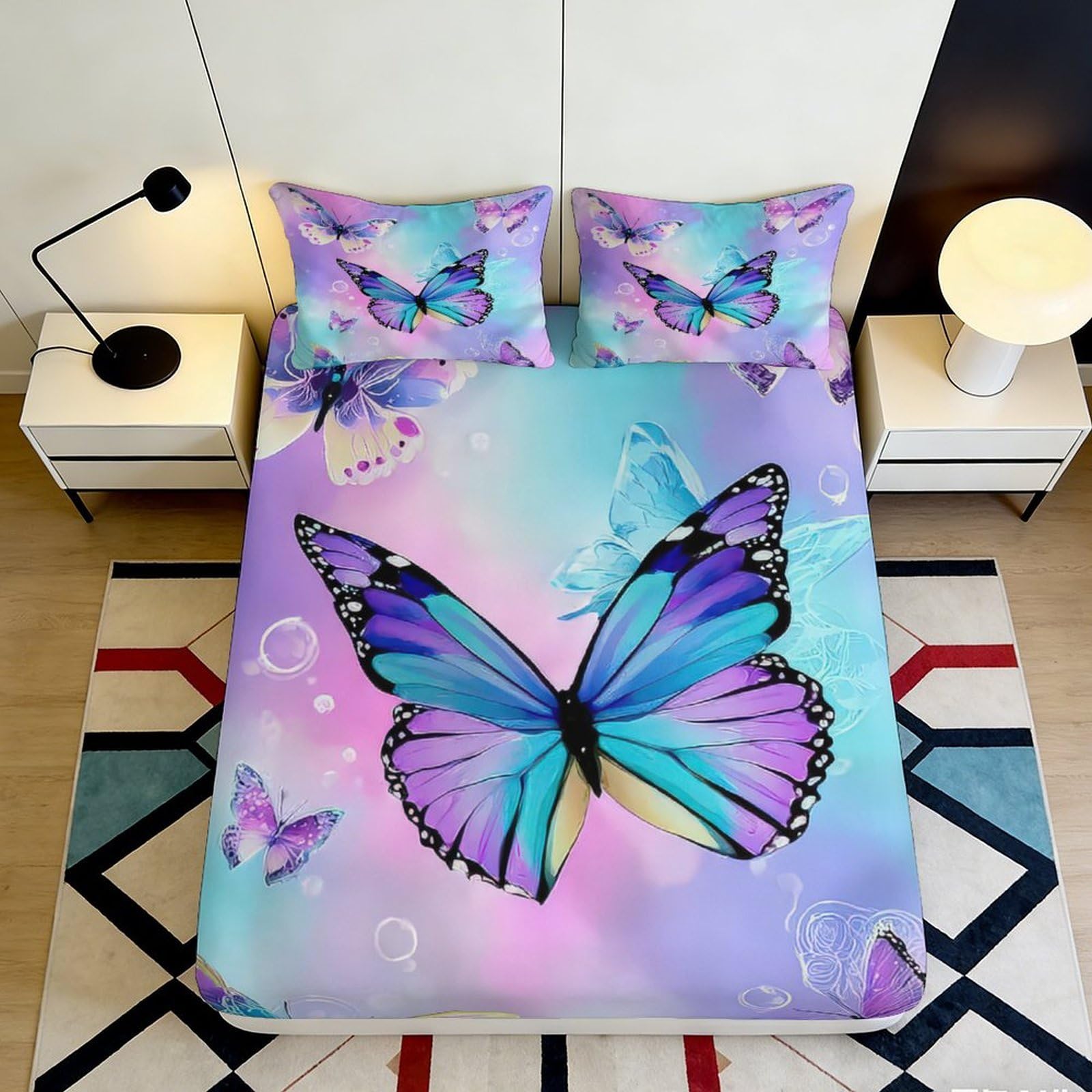 Pnayamiorkfel Style-3 3D Printed Butterfly Dream Fitted Sheet Microfiber Soft Decorative Pastel Wings Mattress Cover For Bedroom Guest Room Dorm 90X200x25cm