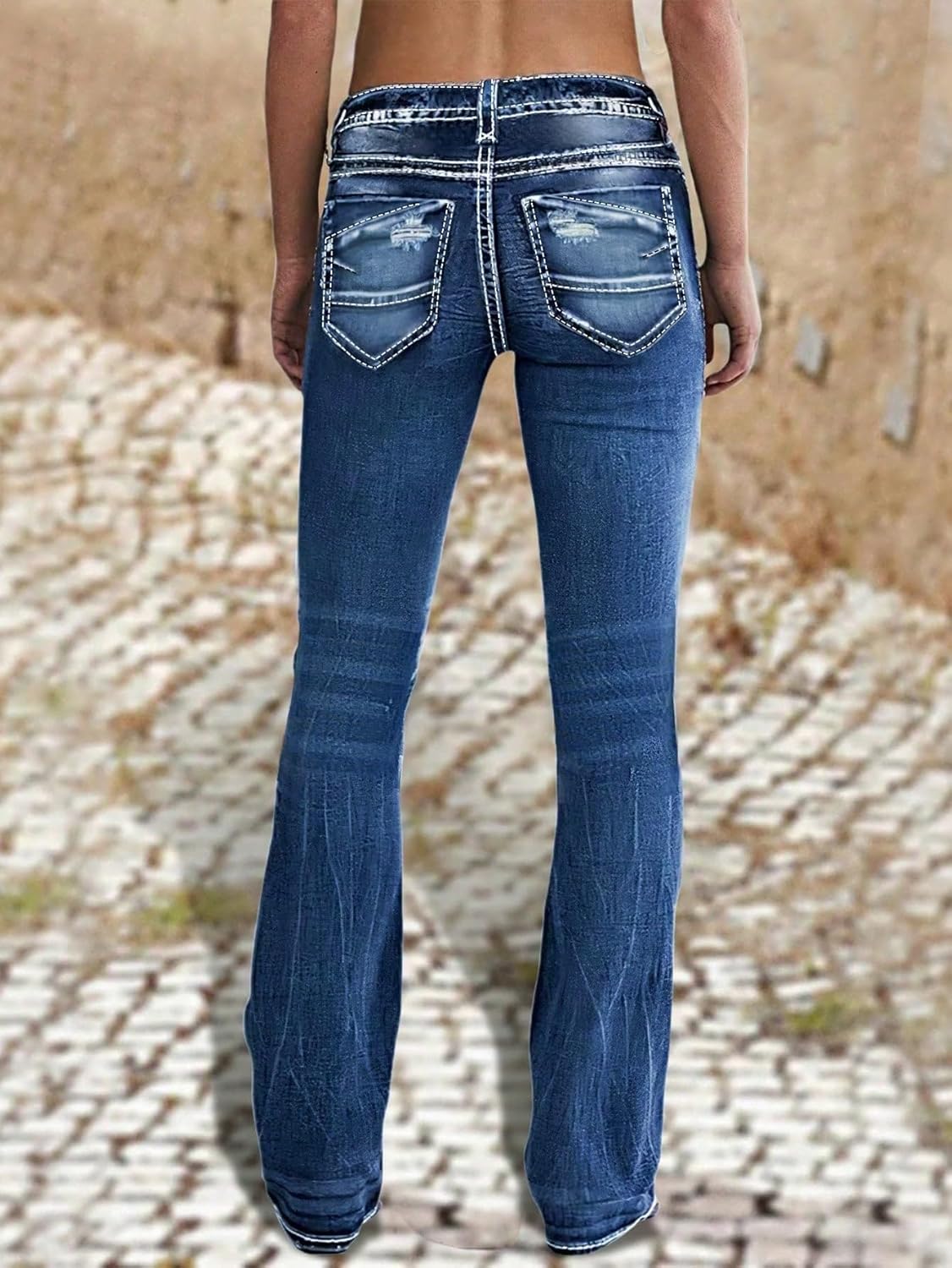Bell Bottom Jeans for Women Stretch Distressed Ripped Flare Long Denim Pants Double-Button Closure Vintage Wash Boyfriend - Image 3