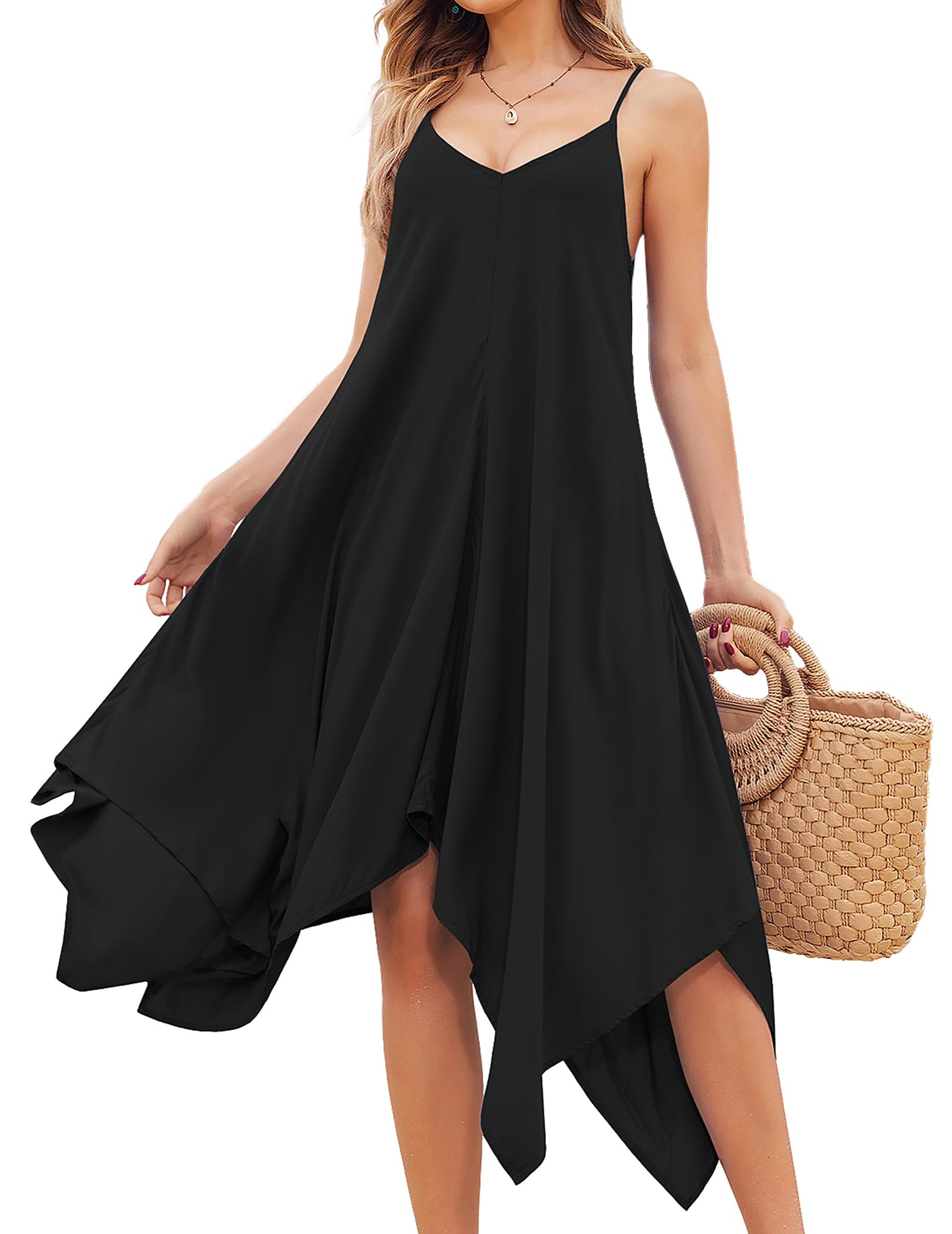 Chigant Women's 2026 Summer Dress Casual Boho Sundress Spaghetti Strap Swimwear Cover Up Beach Flowy Midi Vacation Dresses