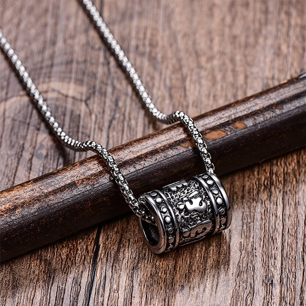 2PCS Mens Gothic Punk Tibetan Buddhism Meditation Pendant Necklace,316L Stainless Steel Om Mani Padme Hum Buddhist Mantra Prayer Wheel Meditation Pendant Necklace Jewelry (Necklace_A) - Image 2