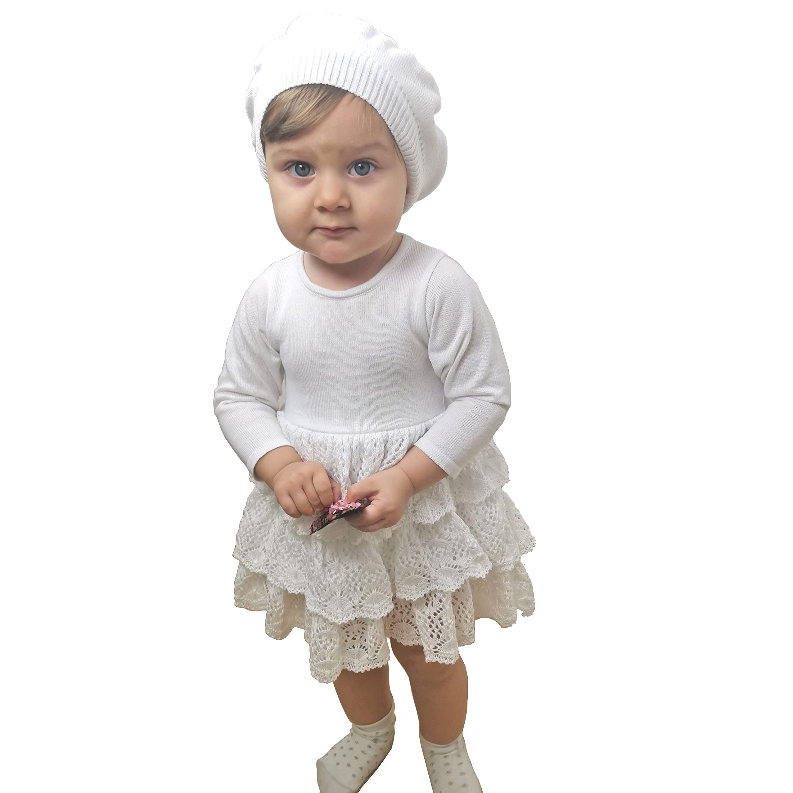 Vestido de bautizo para niña, de ceremonia, juego de 3 piezas, color blanco