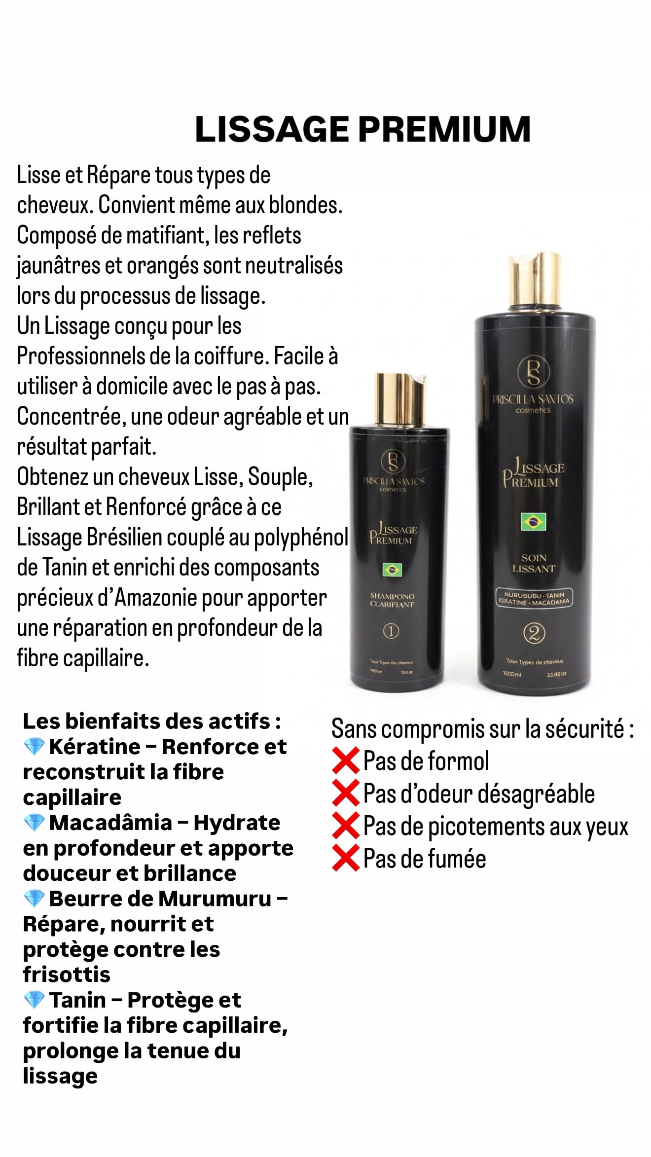 Lissage Premium - Lissage professionnel sans formol 3 en 1 – Lisse, Hydrate et Reconstruit – Tanin, Kératine, Beurre de Murumuru & Huile de Macadamia (1L, 1000, millilitre)