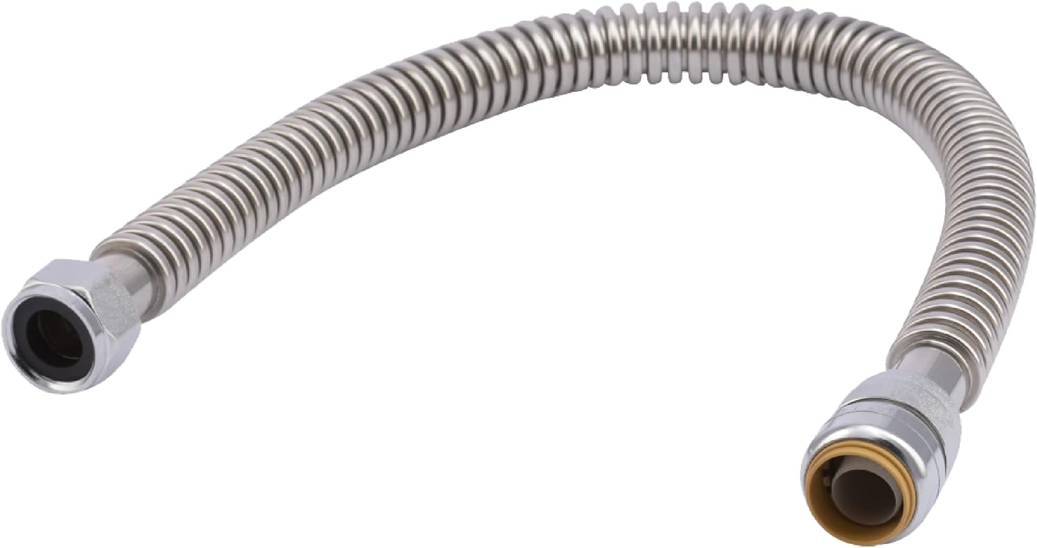 SharkBite SS3086FLEX24LFA Corrugated Flexible Water Heater Connector, 3/4 Inch x 1 Inch FIP x 24 Inch, Push-to-Connect Braided Stainless Steel Water Heater Hose - - 