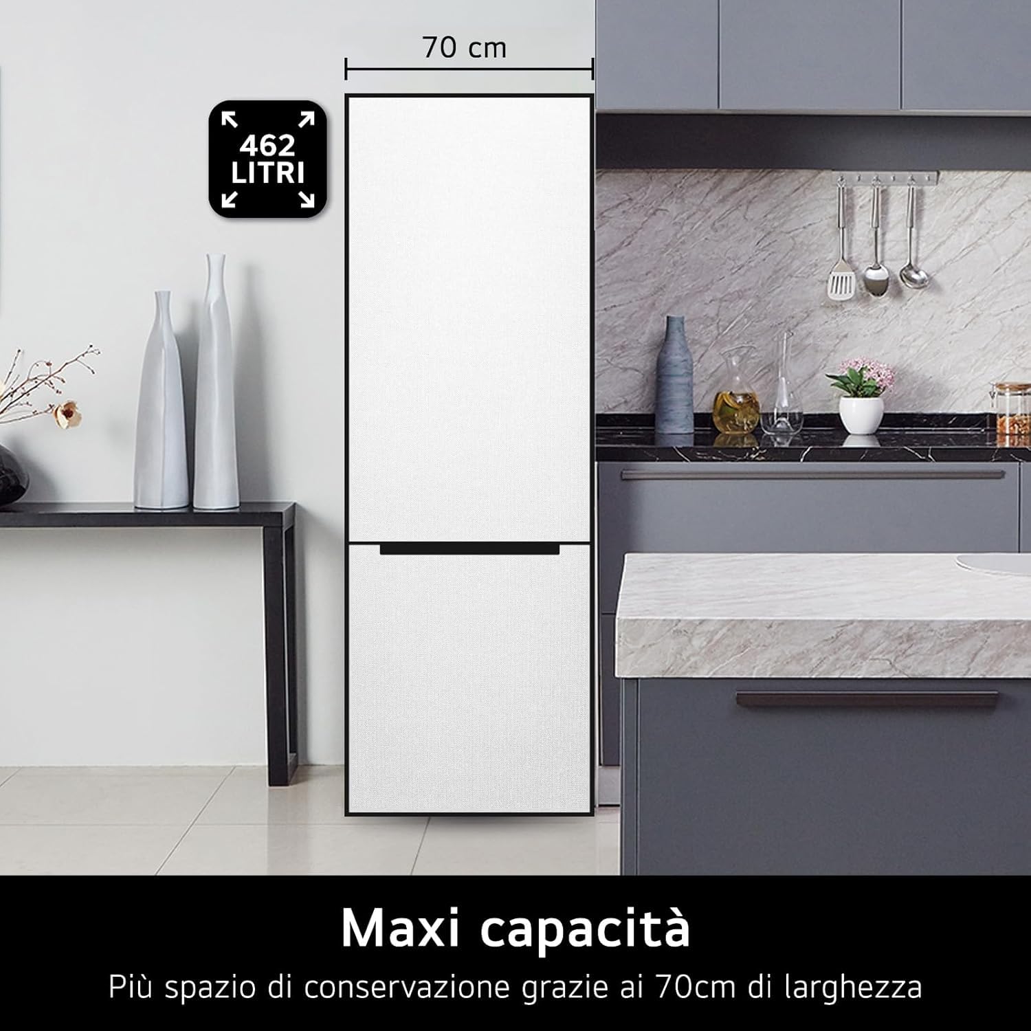 LG GBB567PZCMB Frigorifero Combinato Total No Frost, 462L, Larghezza 70cm, Wi-Fi, Door & Linear Cooling, Cassetto Fresh Balancer, Display Esterno, Compressore Smart Inverter, Inox